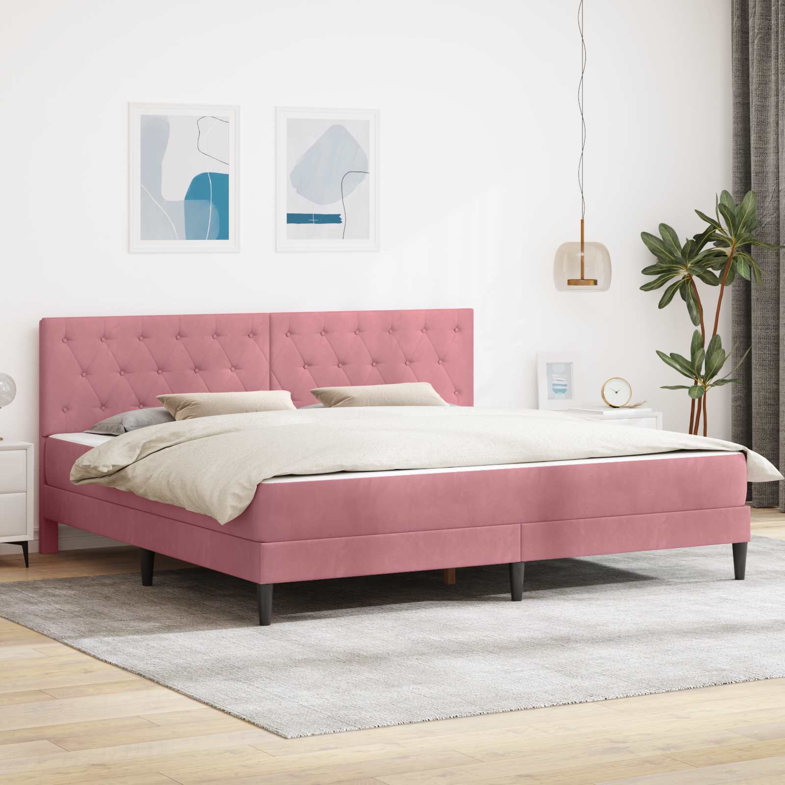 Bedframe met matras met hoofdeinde Roze 200 x 200 cm Fluweel