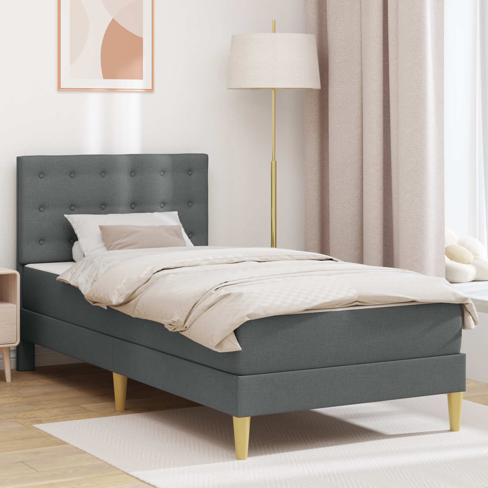 Bedframe met matras met hoofdeinde Donkergrijs 80 x 200 cm Stof – afbeelding 1