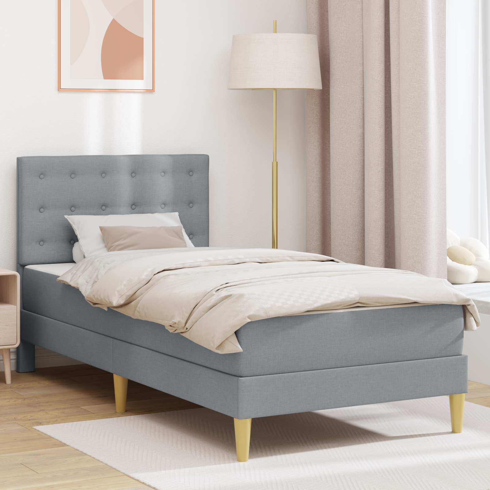 Bedframe met matras met hoofdeinde Lichtgrijs 90 x 190 cm Stof – afbeelding 1