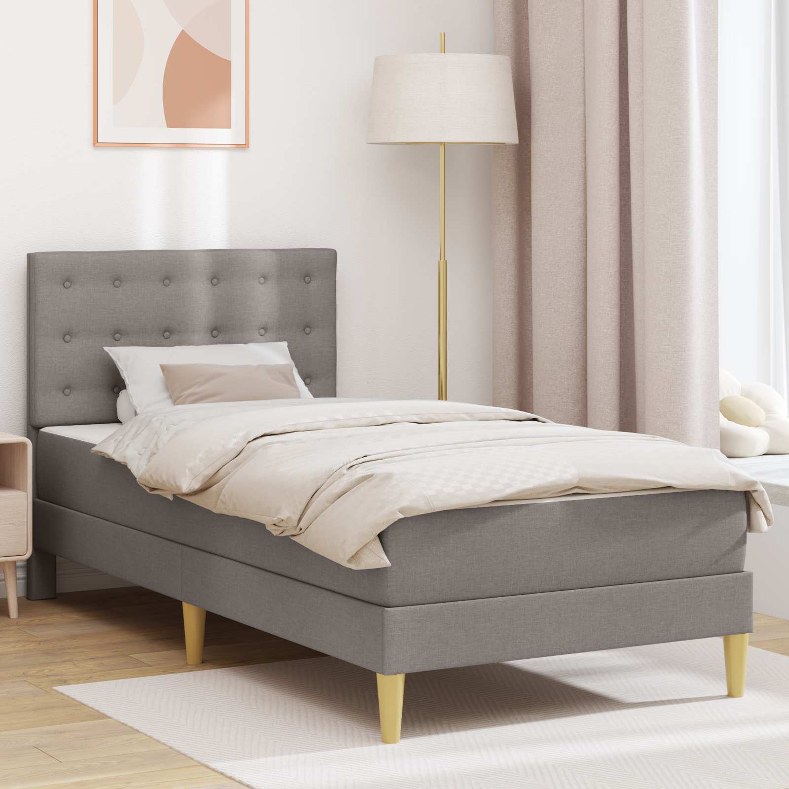 Bedframe met matras met hoofdeinde Taupe 90 x 200 cm Stof – afbeelding 1