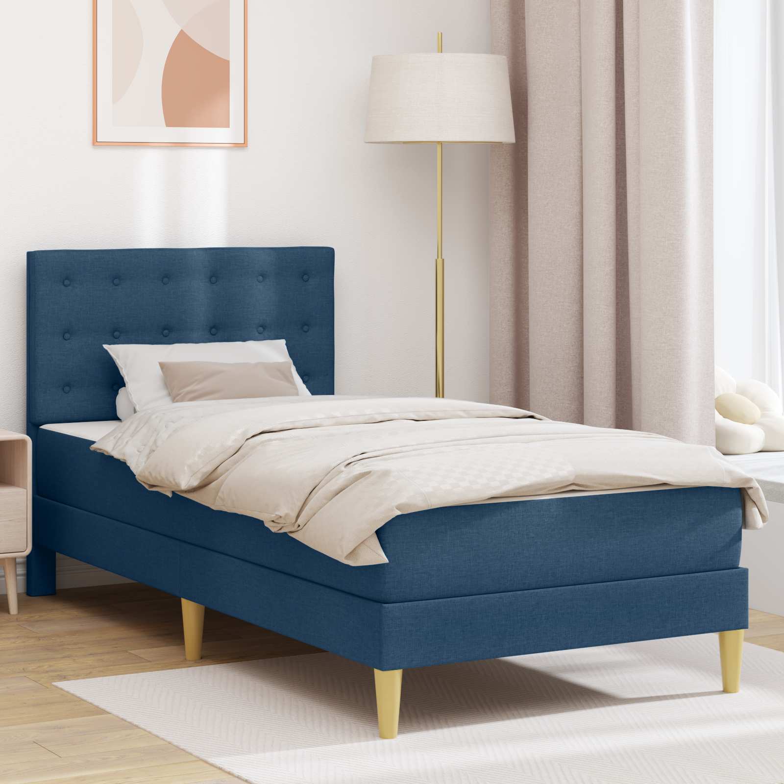 Bedframe met matras met hoofdeinde Blauw 100 x 200 cm Stof