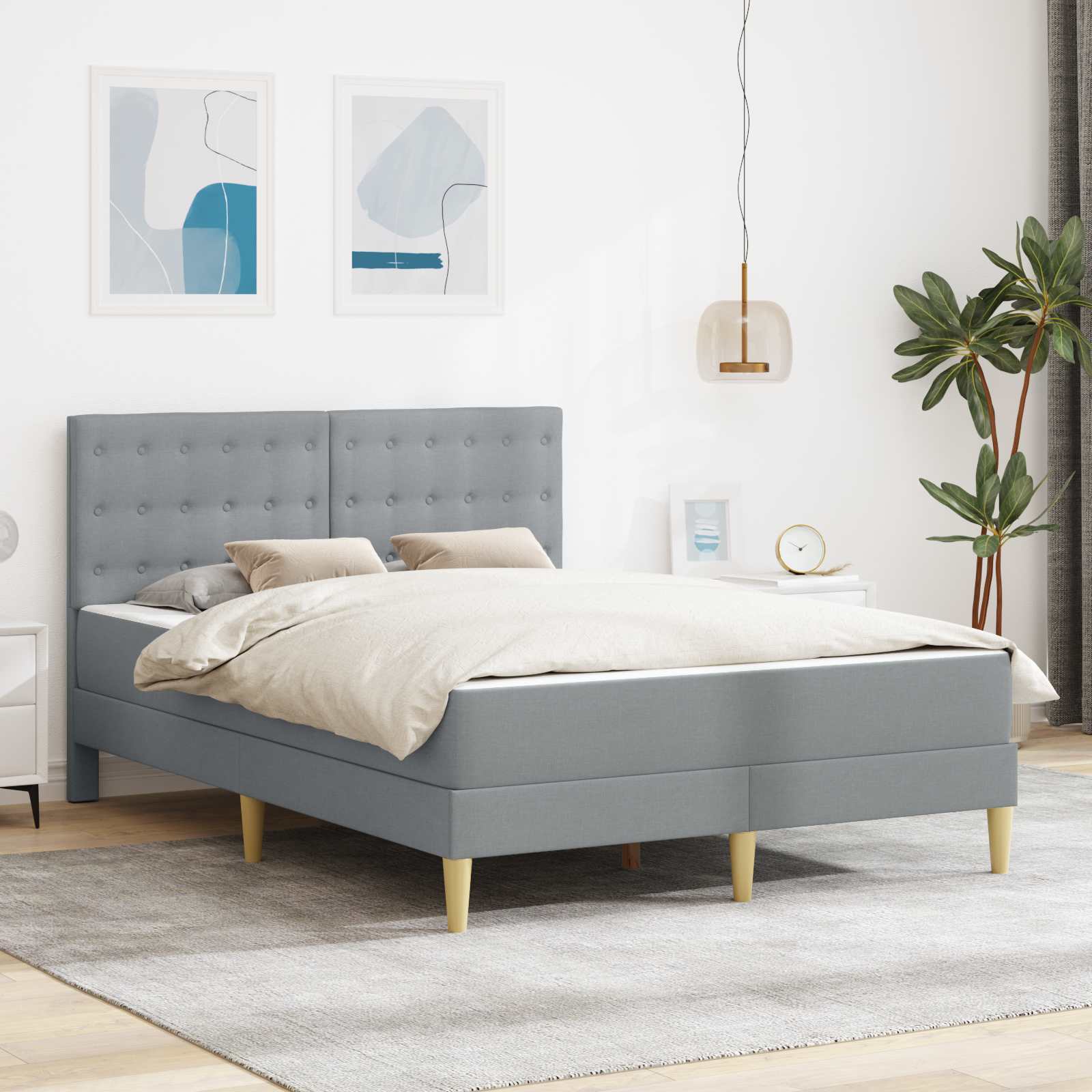 Bedframe met matras Lichtgrijs Stof – afbeelding 1