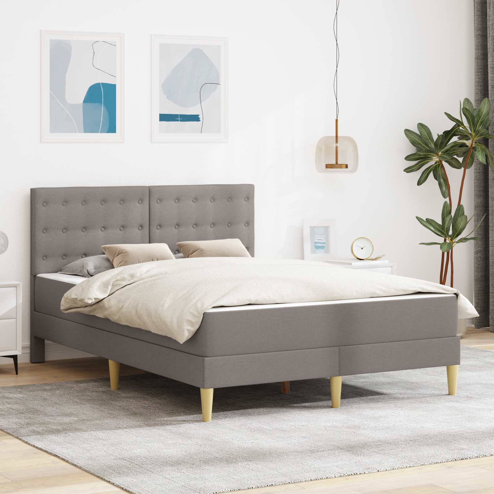 Bedframe met matras met hoofdeinde Taupe 140 x 200 cm Stof – afbeelding 1