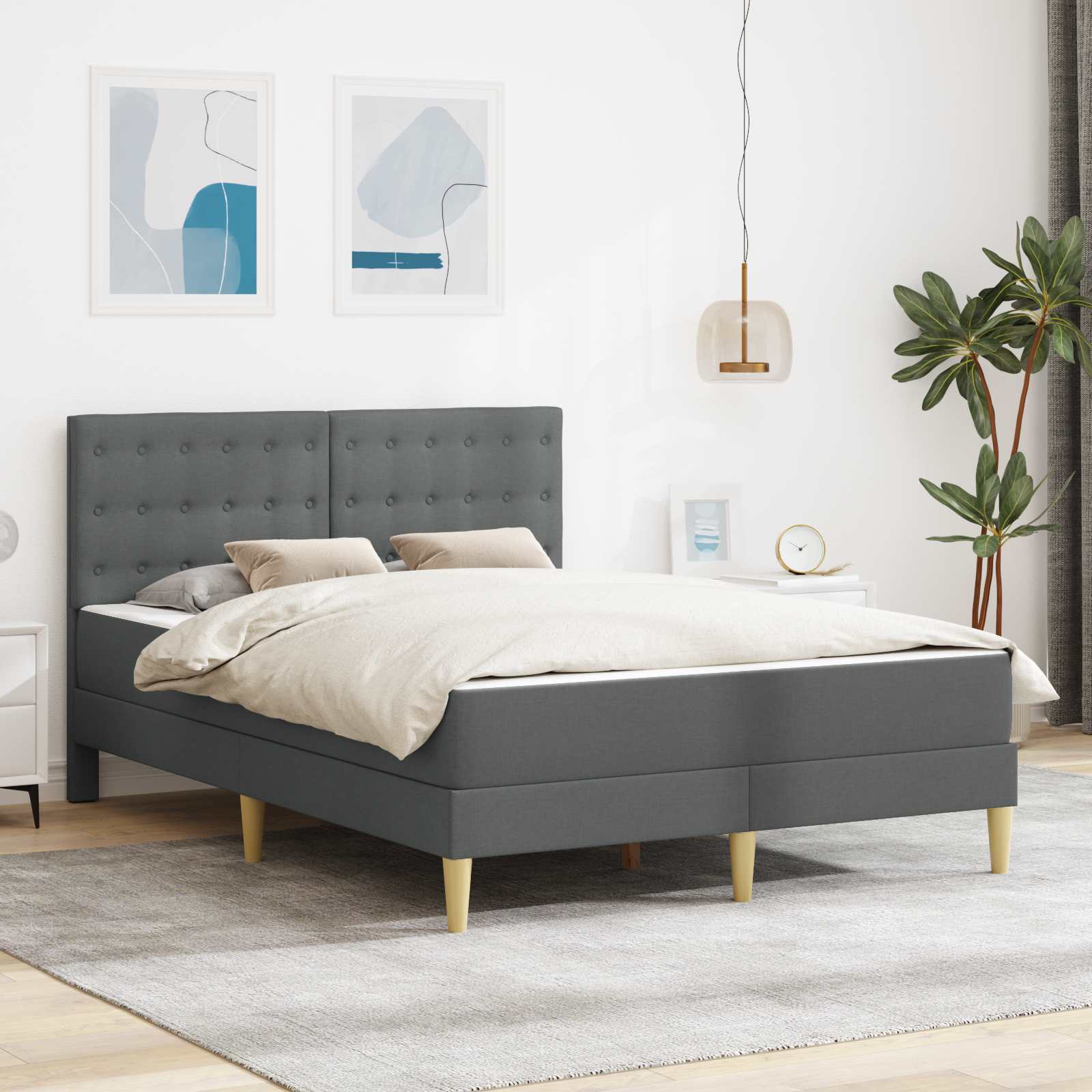 Bedframe met matras Donkergrijs 160 x 200 cm Stof – afbeelding 1