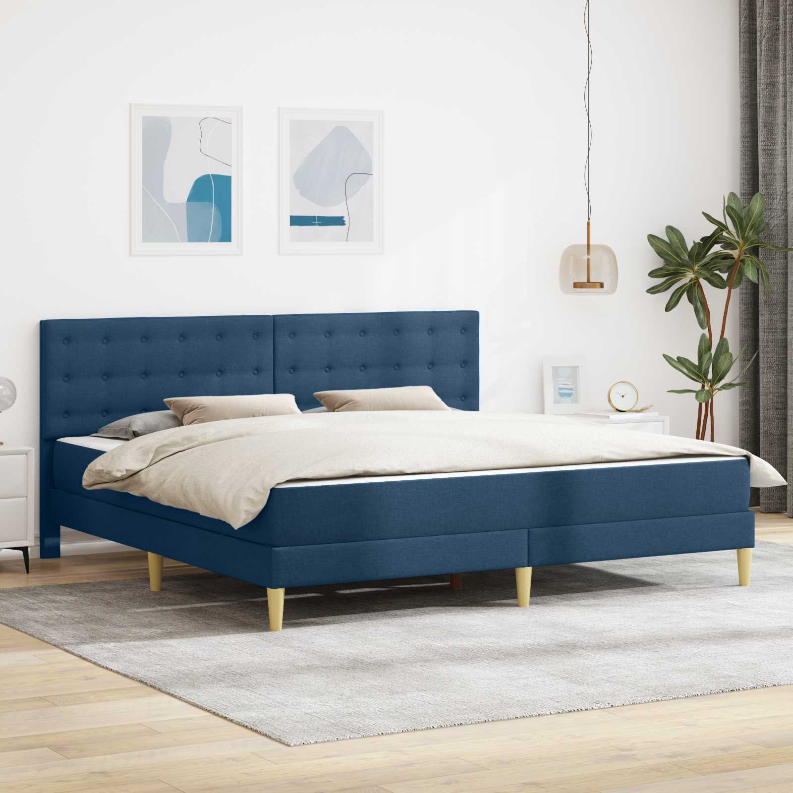 Bedframe met matras met hoofdeinde Blauw 180 x 200 cm Stof – afbeelding 1