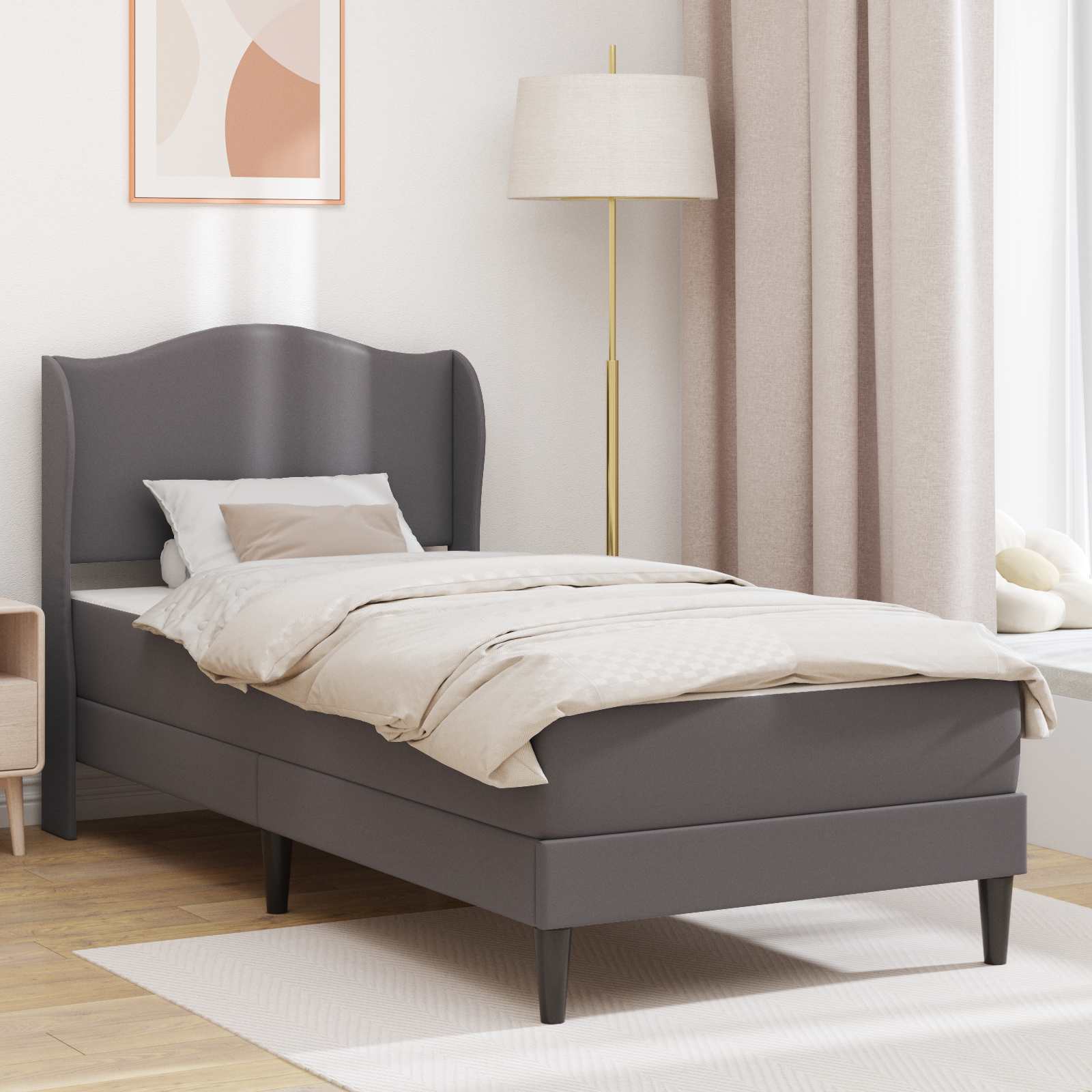 Bedframe met hoofdeinde Grijs 100 x 200 cm Kunstleer
