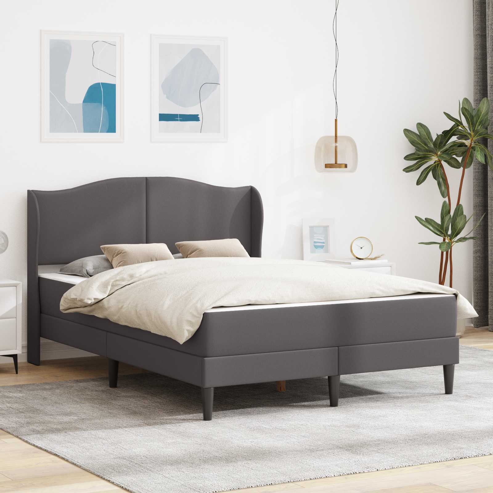 Bedframe met hoofdeinde Grijs 140 x 190 cm Kunstleer – afbeelding 1