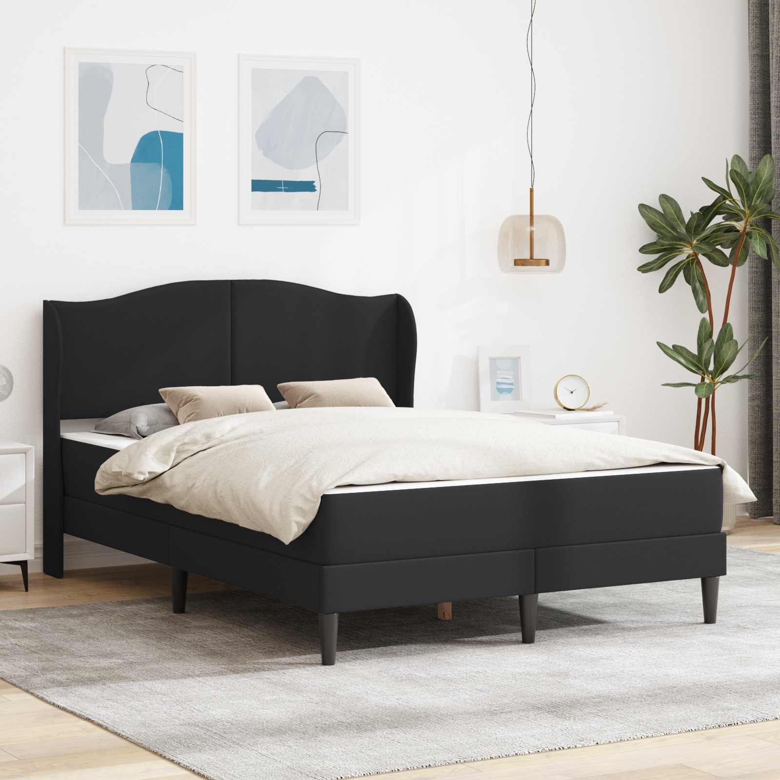 Bedframe met hoofdeinde Zwart 140 x 190 cm Kunstleer – afbeelding 1