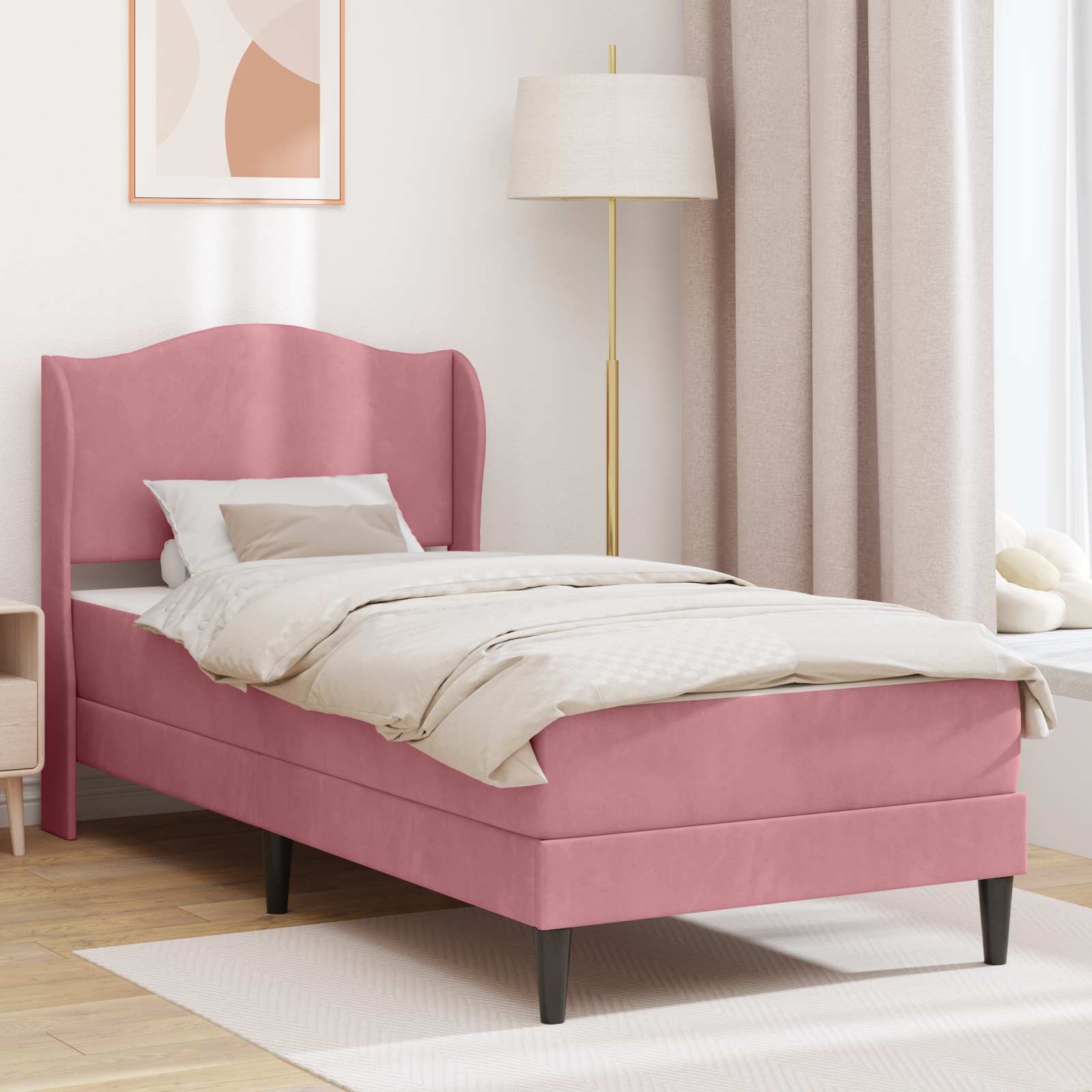 Bedframe met hoofdeinde Roze 90 x 190 cm Fluweel – afbeelding 1