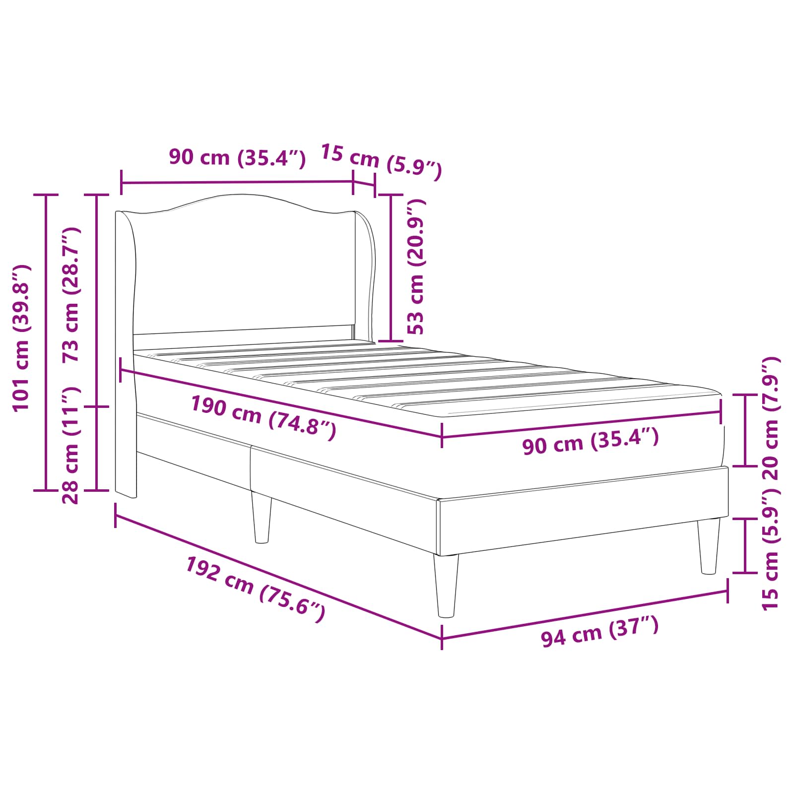 Bedframe met hoofdeinde Roze 90 x 190 cm Fluweel – afbeelding 11