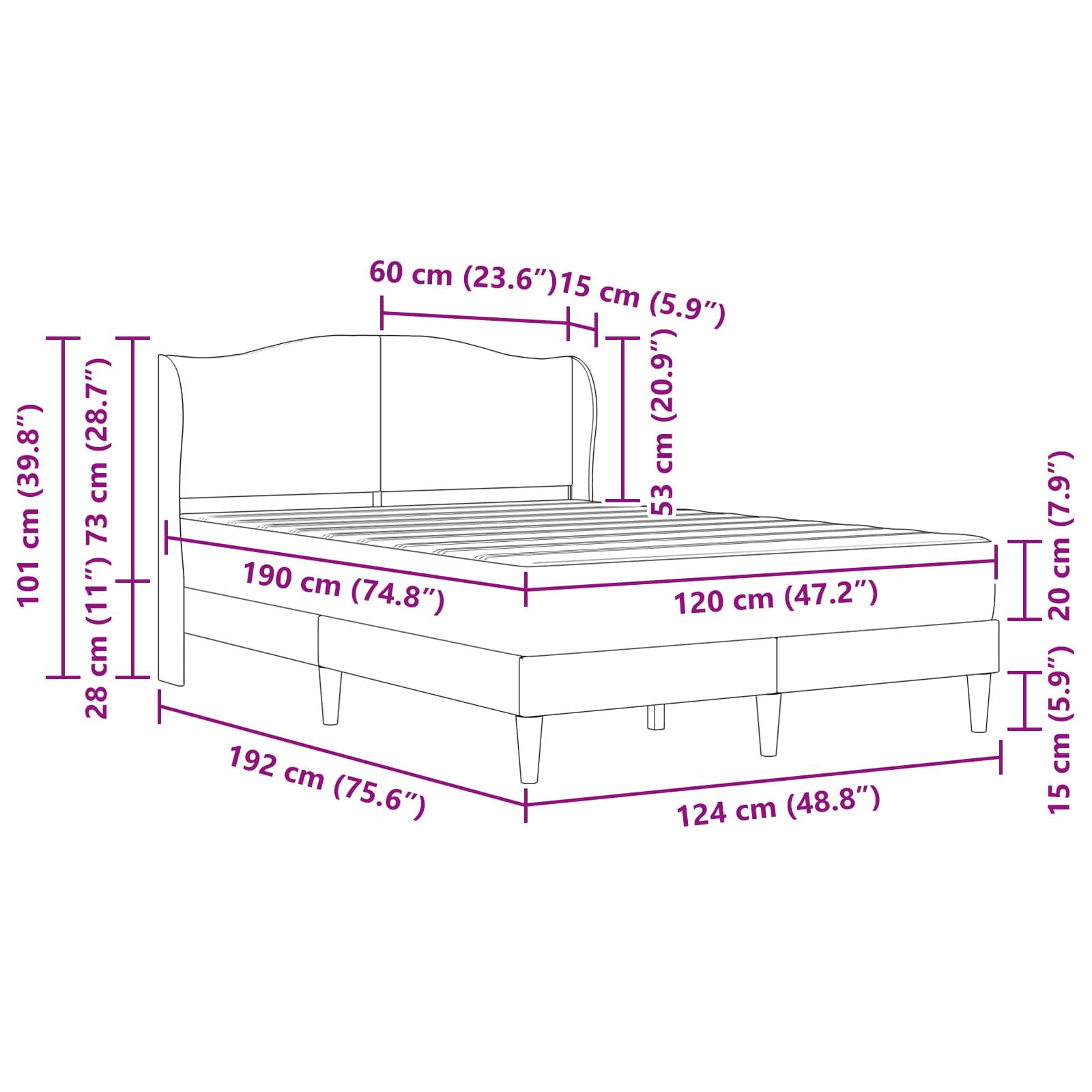 Bedframe met hoofdeinde Donkergrijs 120 x 190 cm Fluweel – afbeelding 11