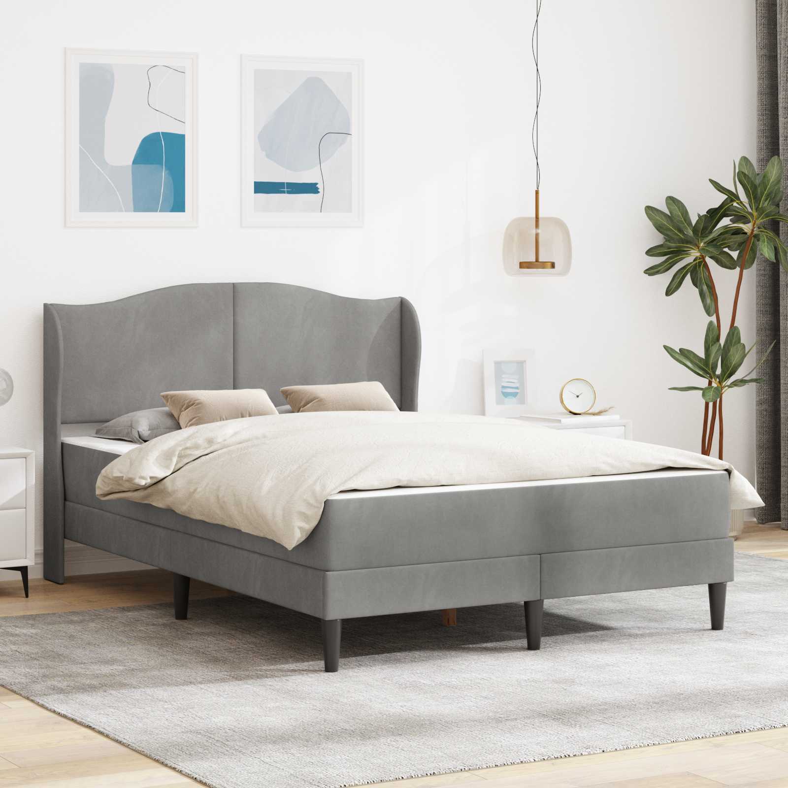 Bedframe met hoofdeinde Lichtgrijs 160 x 200 cm Fluweel