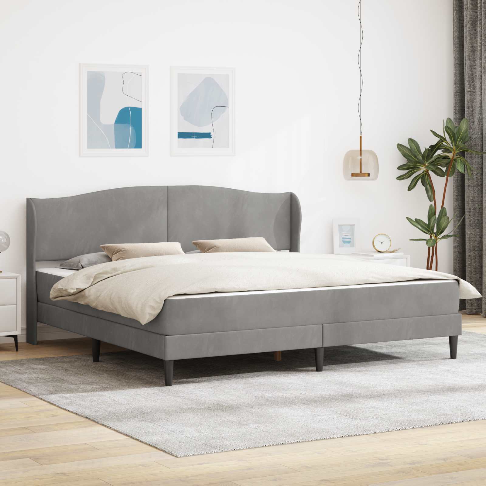 Bedframe met hoofdeinde Lichtgrijs 200 x 200 cm Fluweel