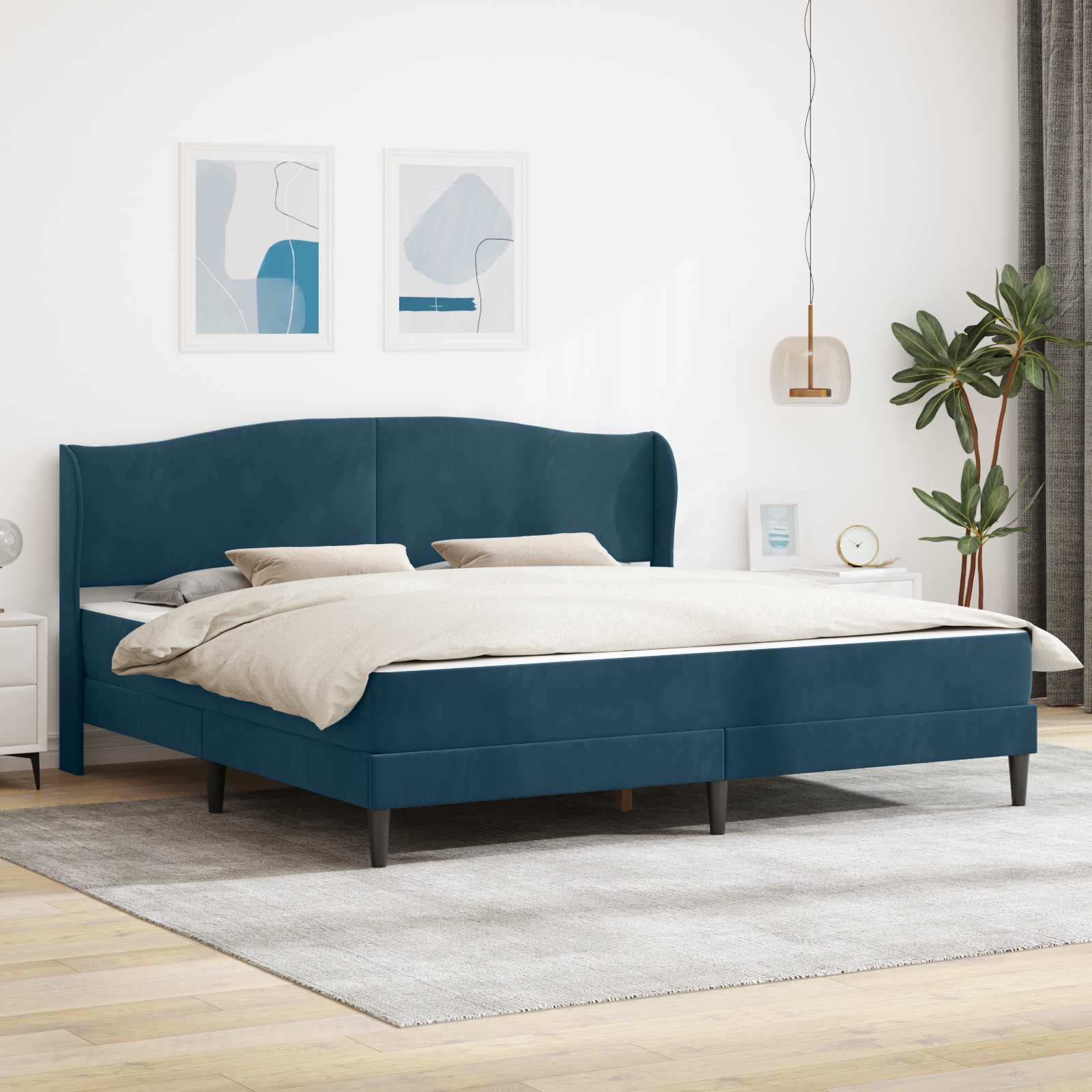Bedframe met hoofdeinde Blauw 200 x 200 cm Fluweel