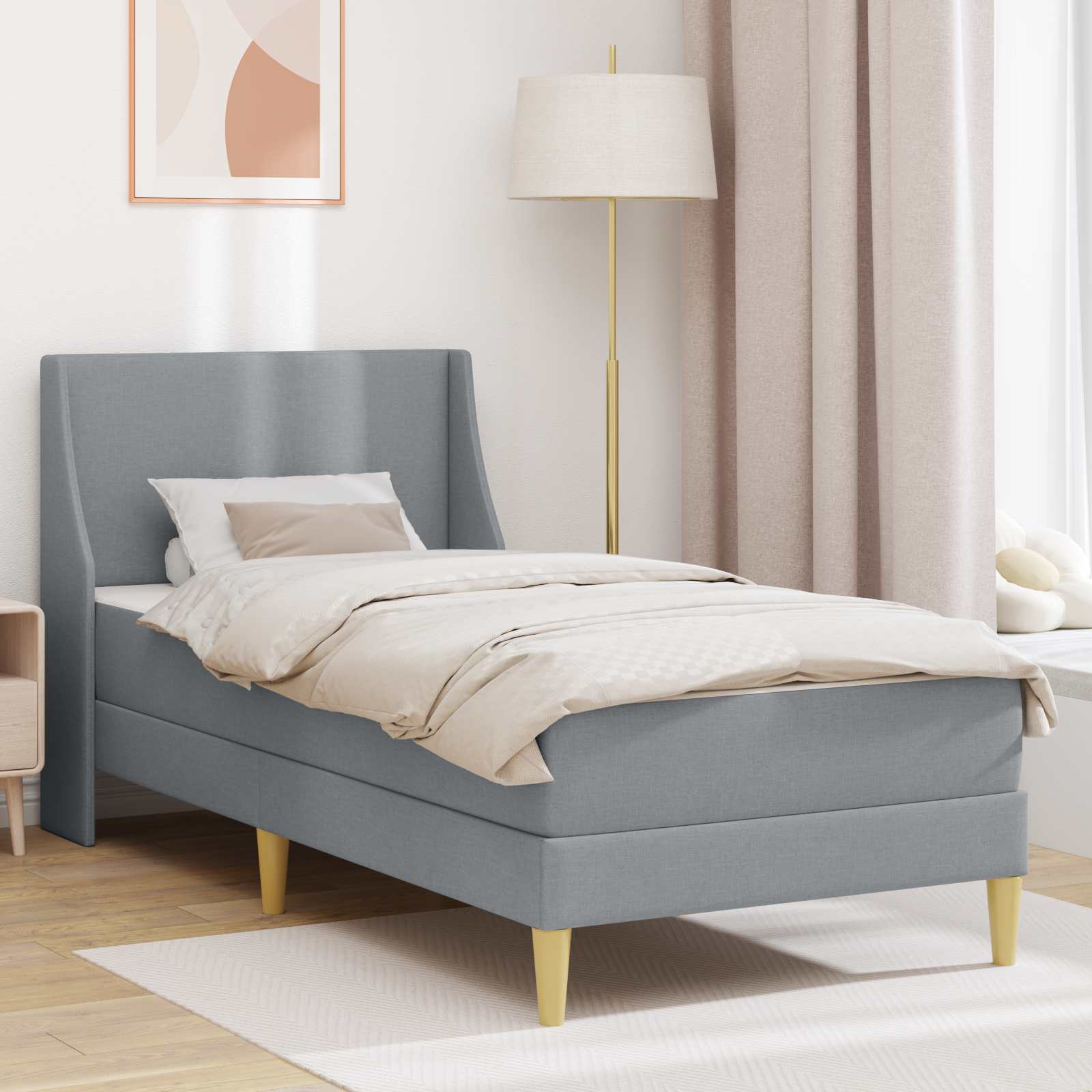 Bedframe met matras met hoofdeinde Lichtgrijs 90 x 190 cm Stof – afbeelding 1