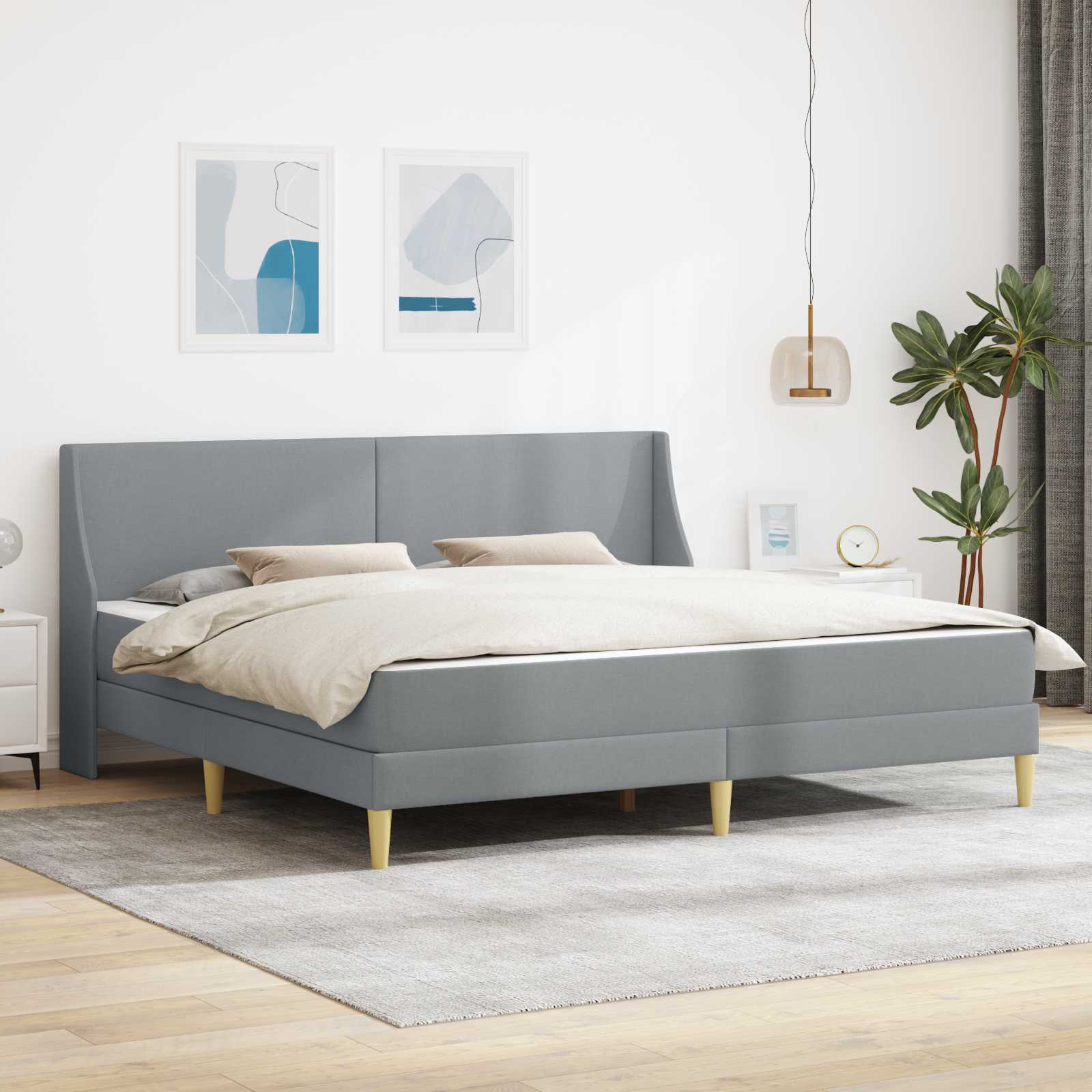 Bedframe met matras met hoofdeinde Lichtgrijs 180 x 200 cm Stof – afbeelding 1