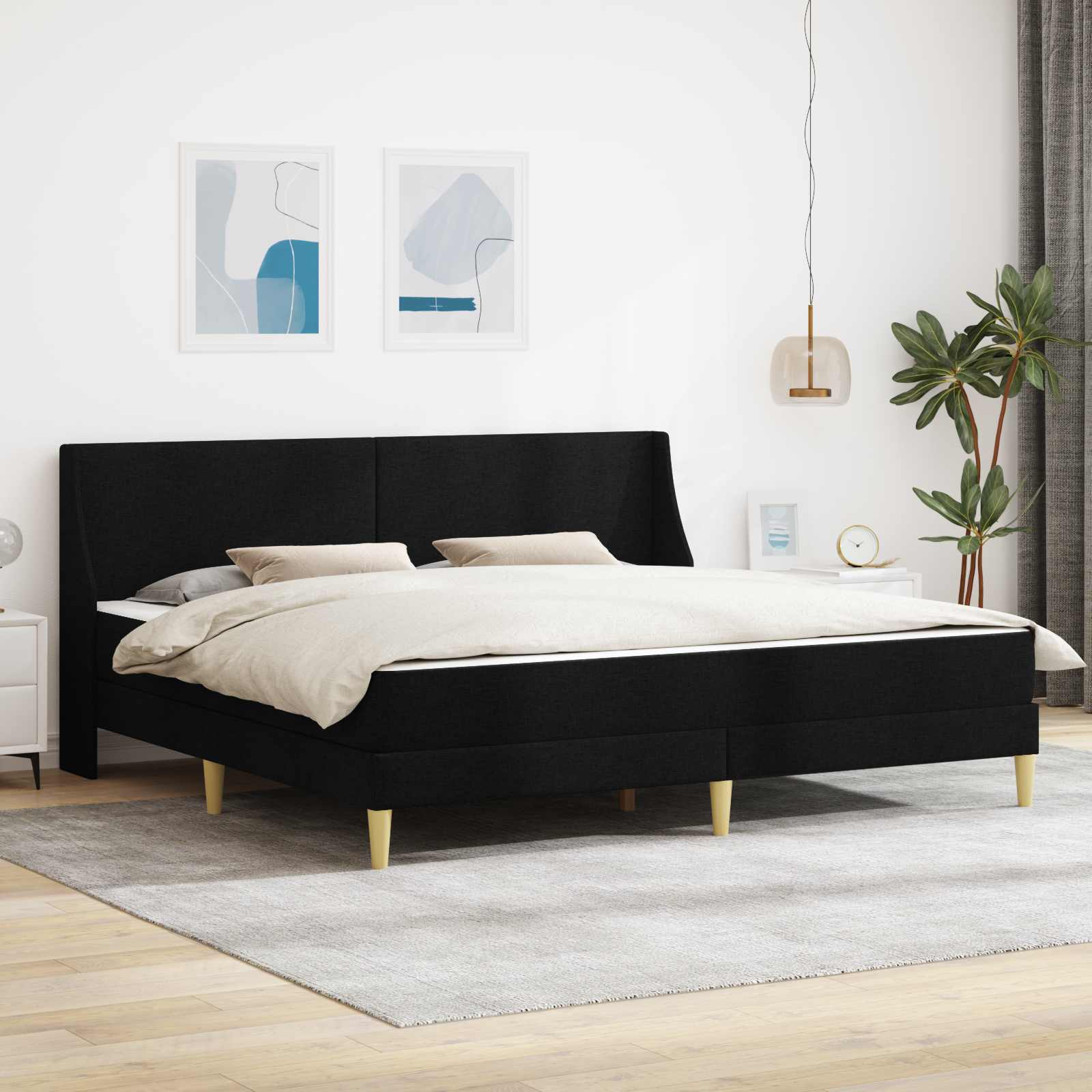 Bedframe met matras met hoofdeinde Zwart 180 x 200 cm Stof – afbeelding 1