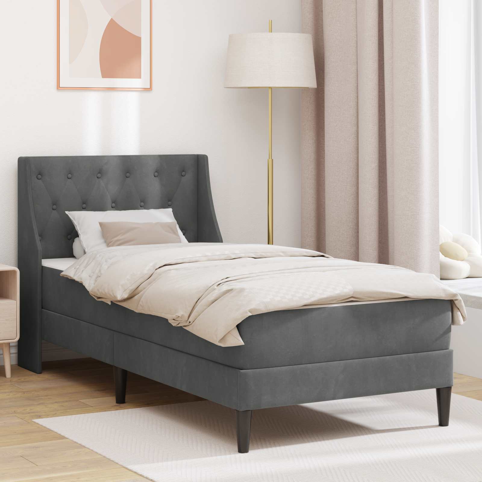 Bedframe met matras Donkergrijs 90 x 190 cm Fluweel – afbeelding 1