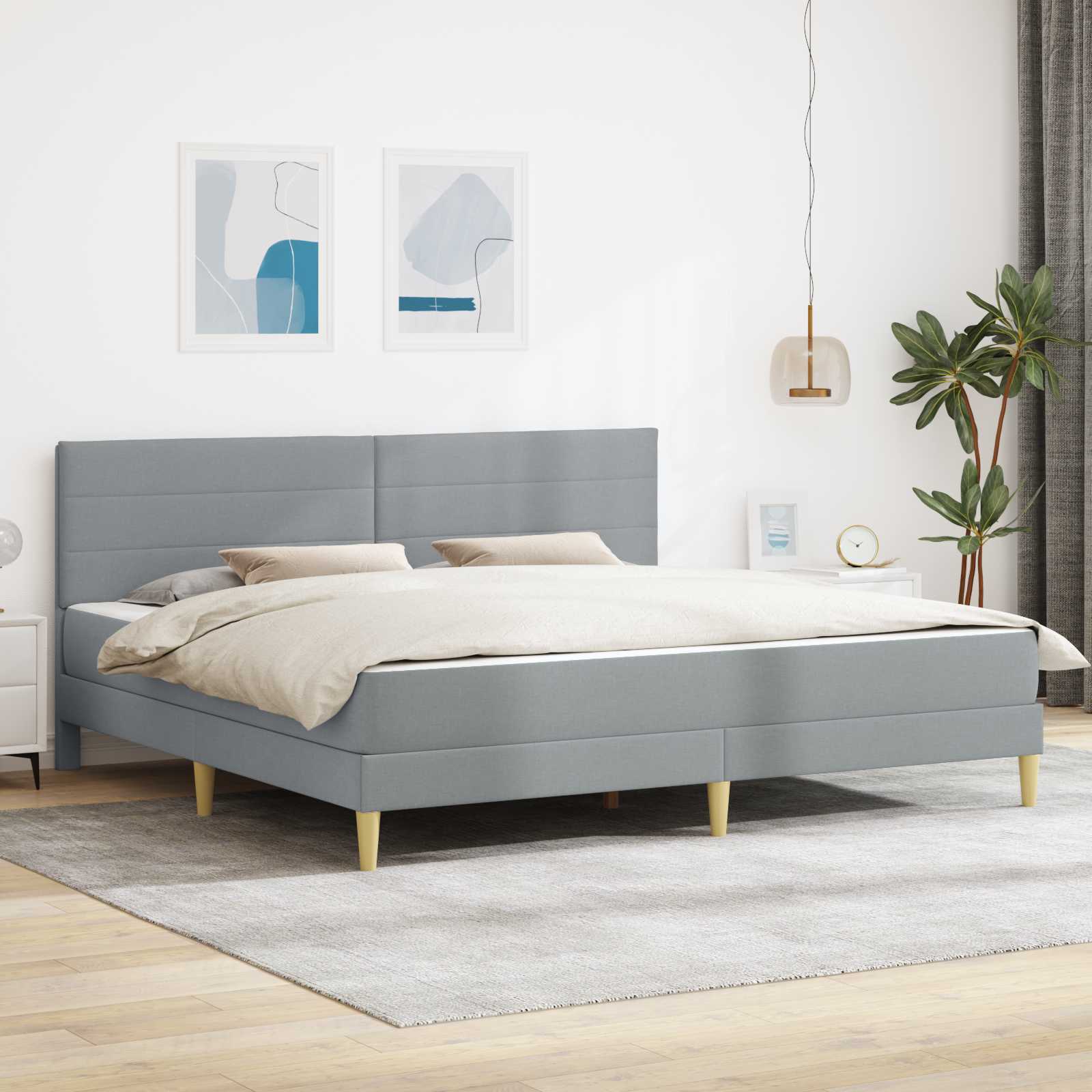 Bedframe met matras met hoofdeinde Lichtgrijs 180 x 200 cm Stof