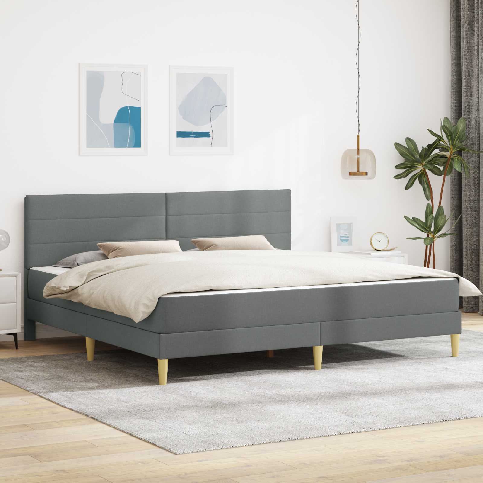 Bedframe met matras Donkergrijs 180 x 200 cm Stof – afbeelding 1