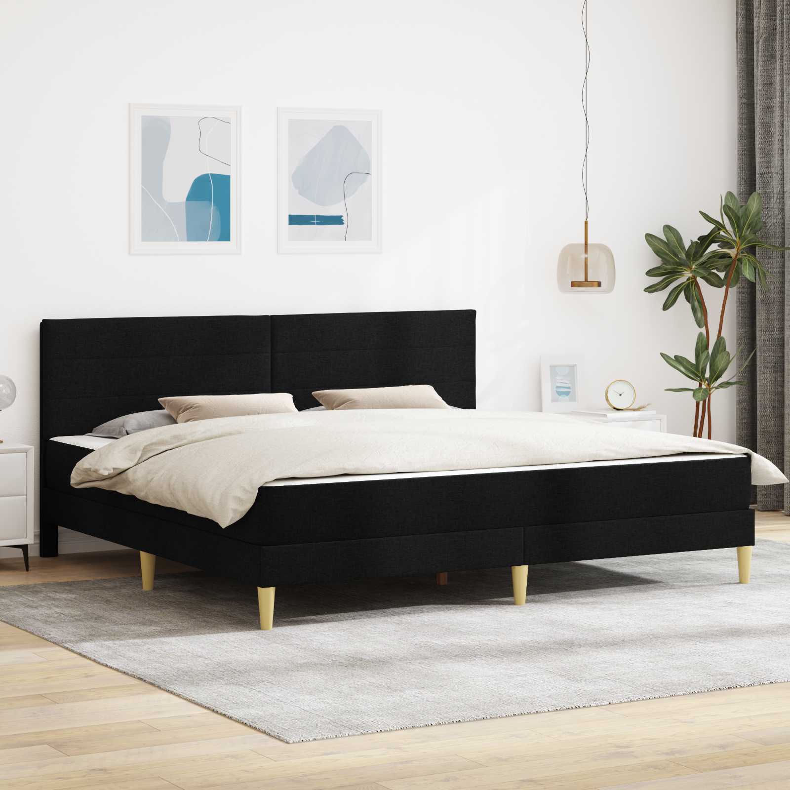 Bedframe met matras met hoofdeinde Zwart 180 x 200 cm Stof – afbeelding 1