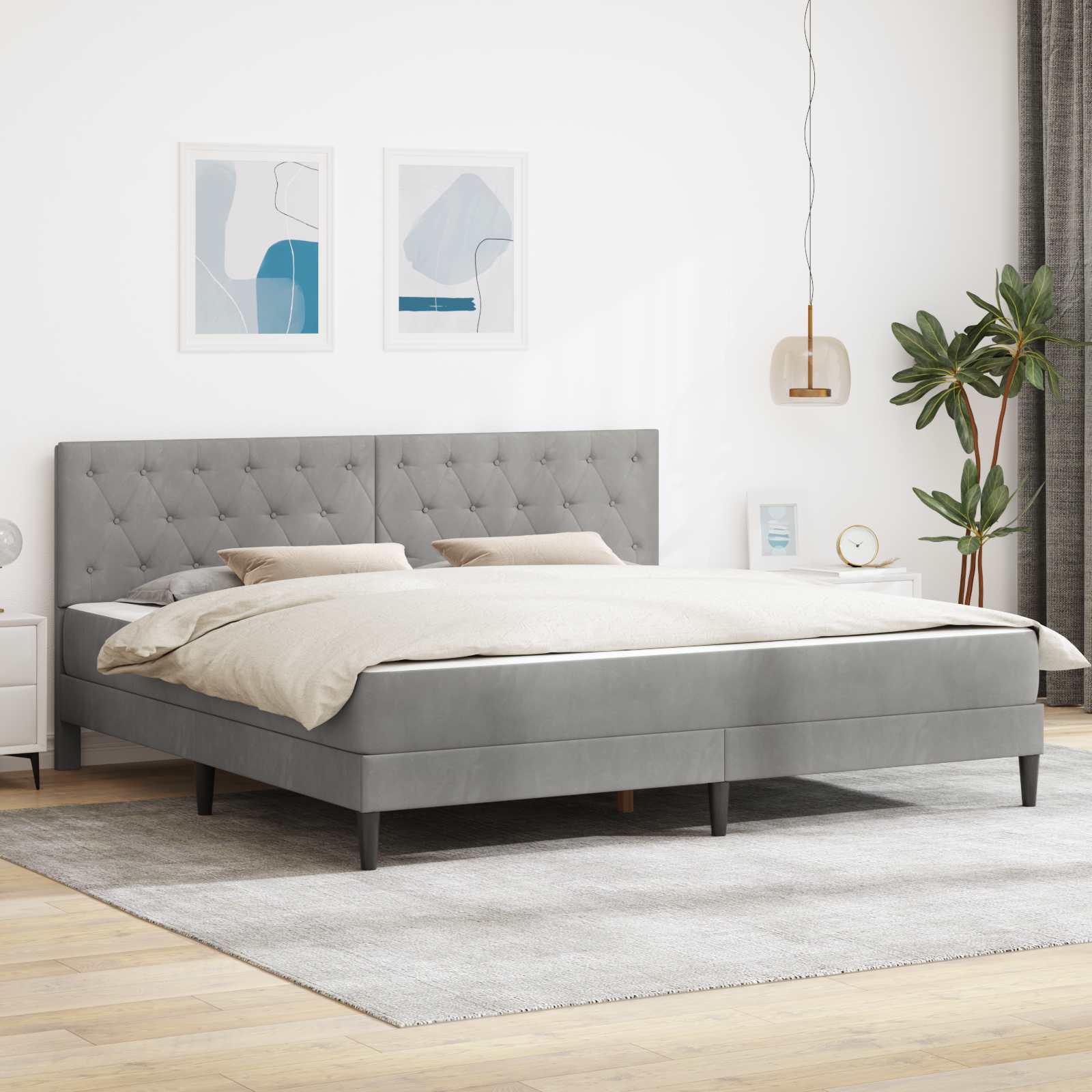 Bedframe met matras Lichtgrijs 180 x 200 cm Fluweel – afbeelding 1