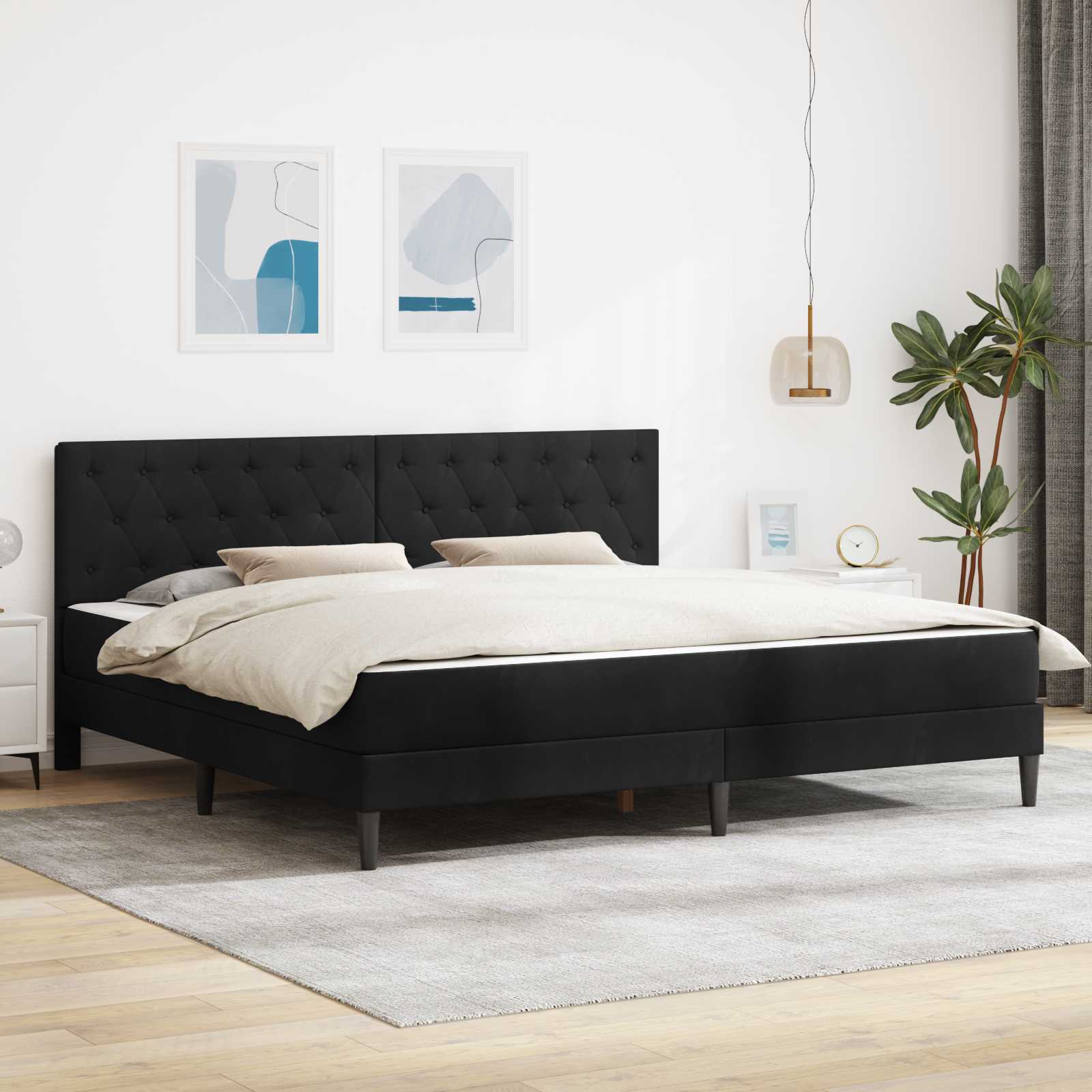 Bedframe met matras met hoofdeinde Zwart 180 x 200 cm Fluweel – afbeelding 1