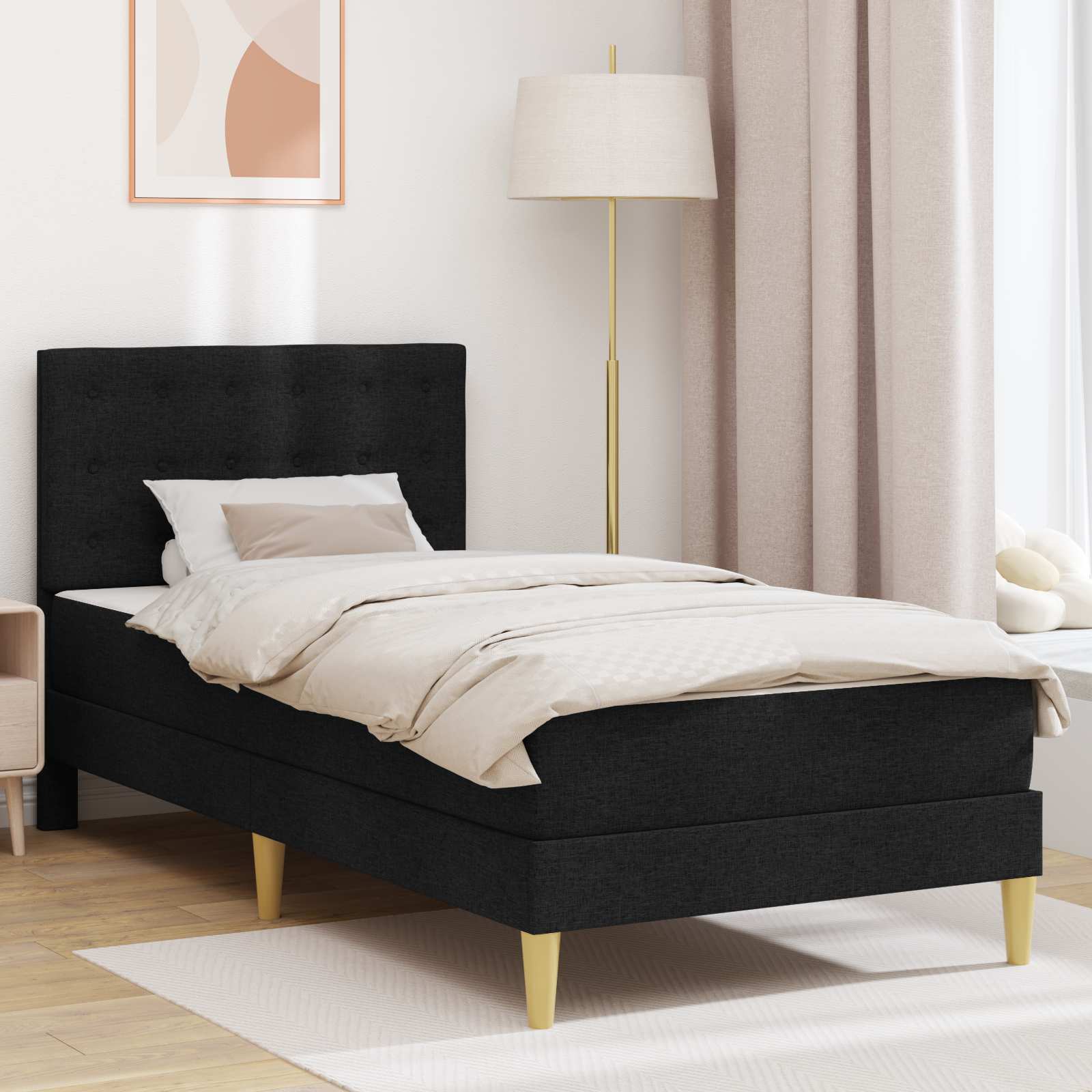 Bedframe met matras met hoofdeinde Zwart 90 x 190 cm Stof – afbeelding 1