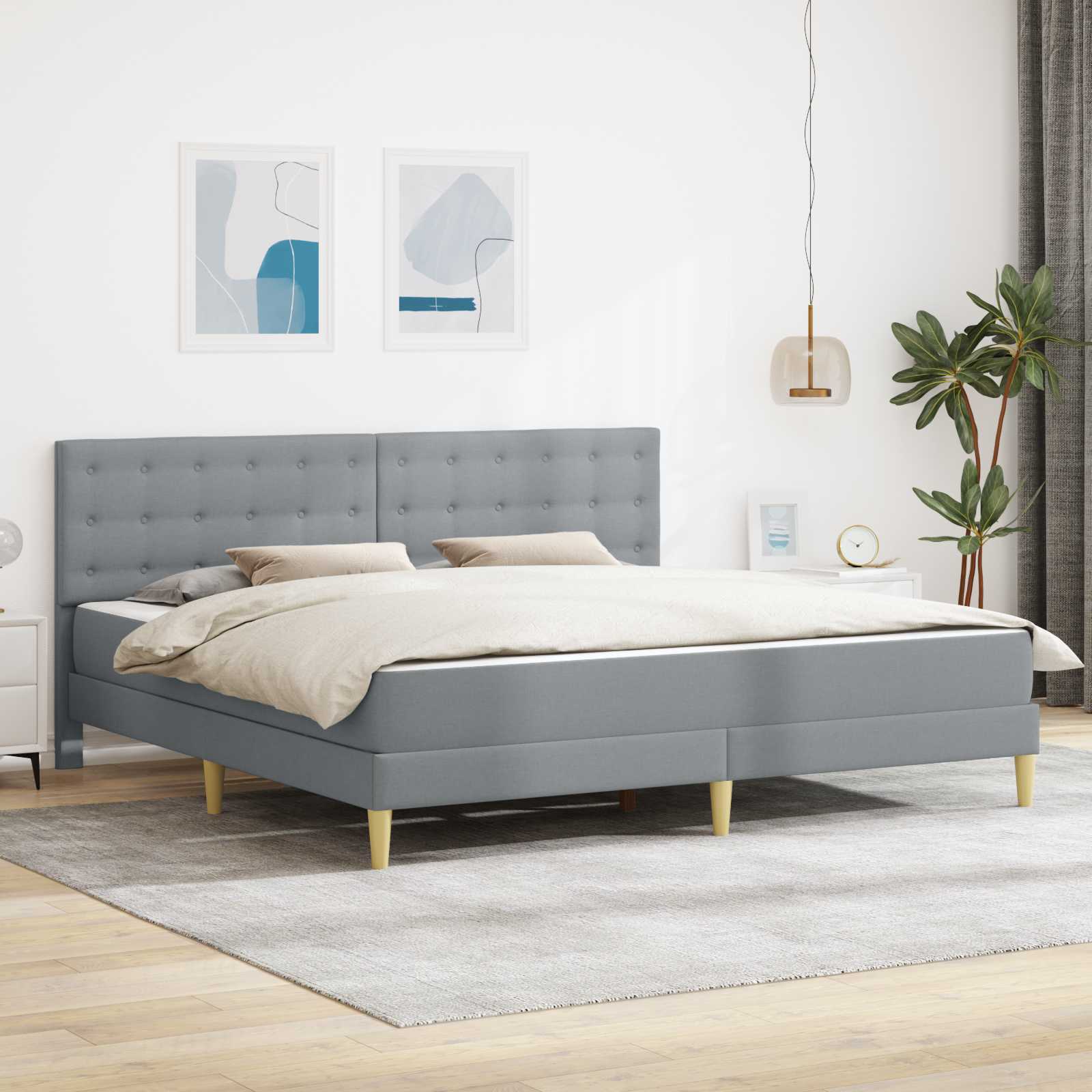 Bedframe met matras met hoofdeinde Lichtgrijs 180 x 200 cm Stof – afbeelding 1