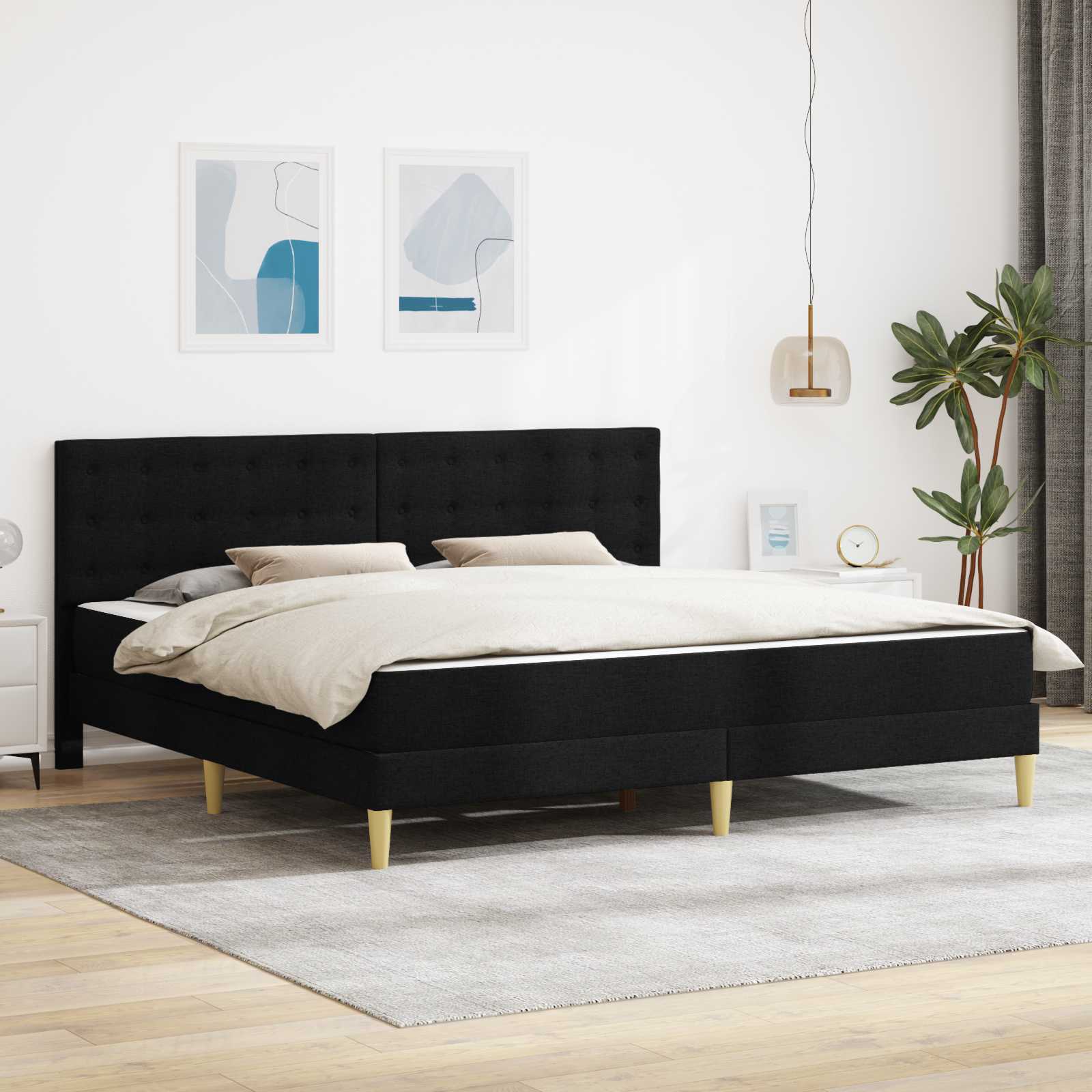 Bedframe met matras met hoofdeinde Zwart 180 x 200 cm Stof – afbeelding 1