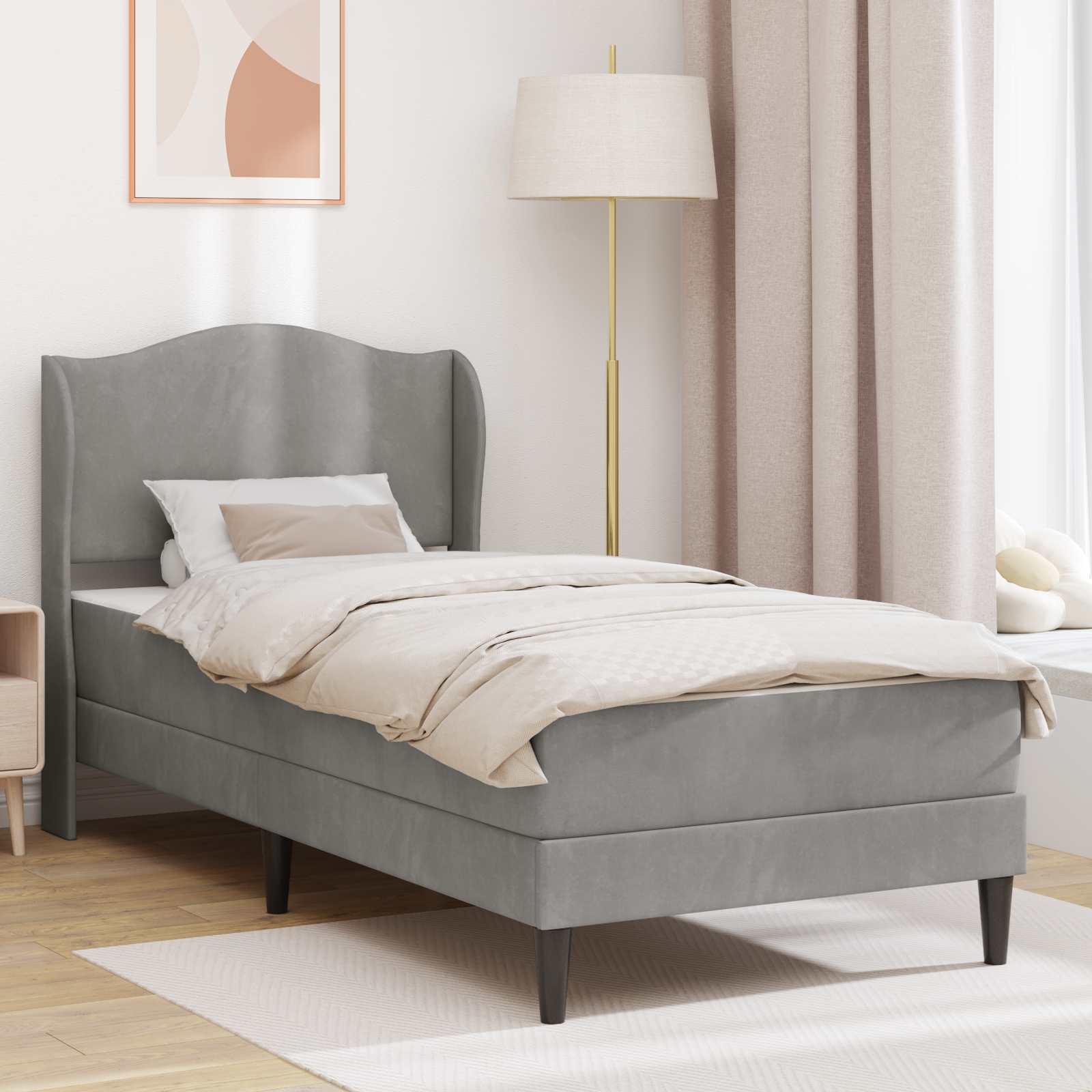 Bedframe met hoofdeinde Lichtgrijs 90 x 190 cm Fluweel – afbeelding 1