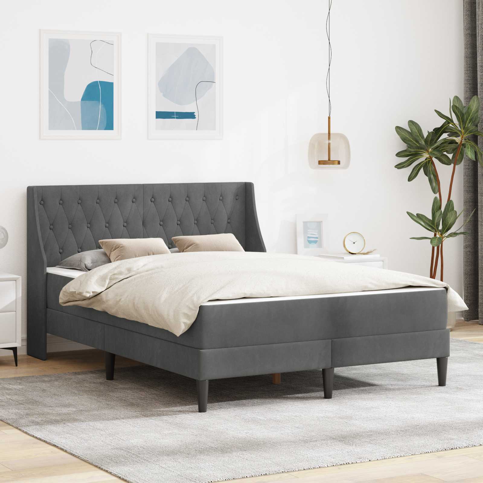 Bedframe met matras met matras Donkergrijs 137 x 190 cm Fluweel – afbeelding 1
