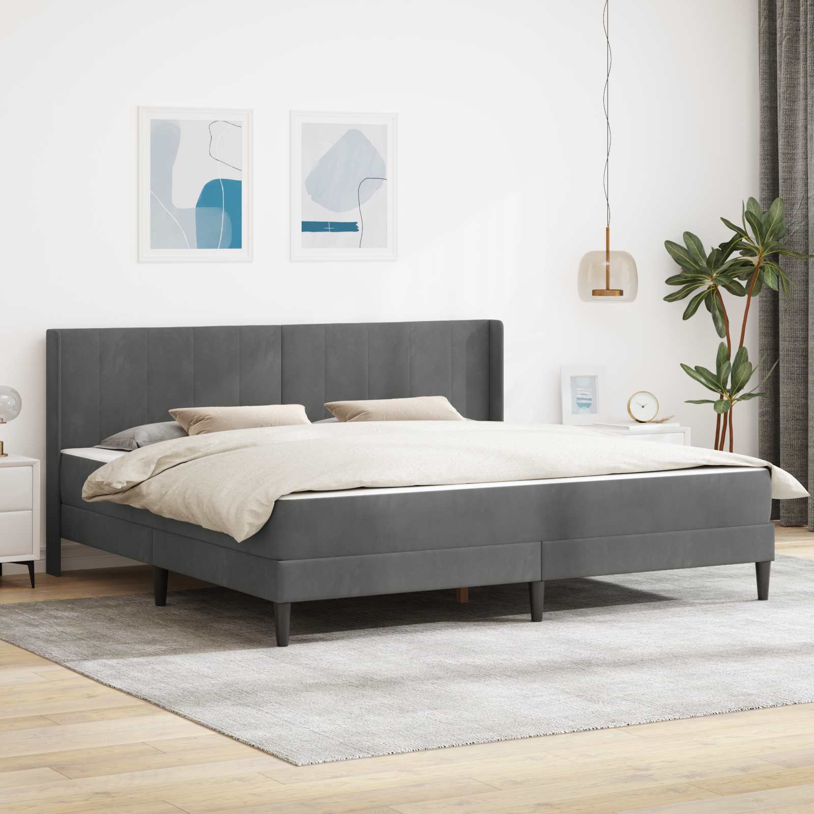 Bedframe met matras met matras Donkergrijs 200 x 200 cm Fluweel – afbeelding 1