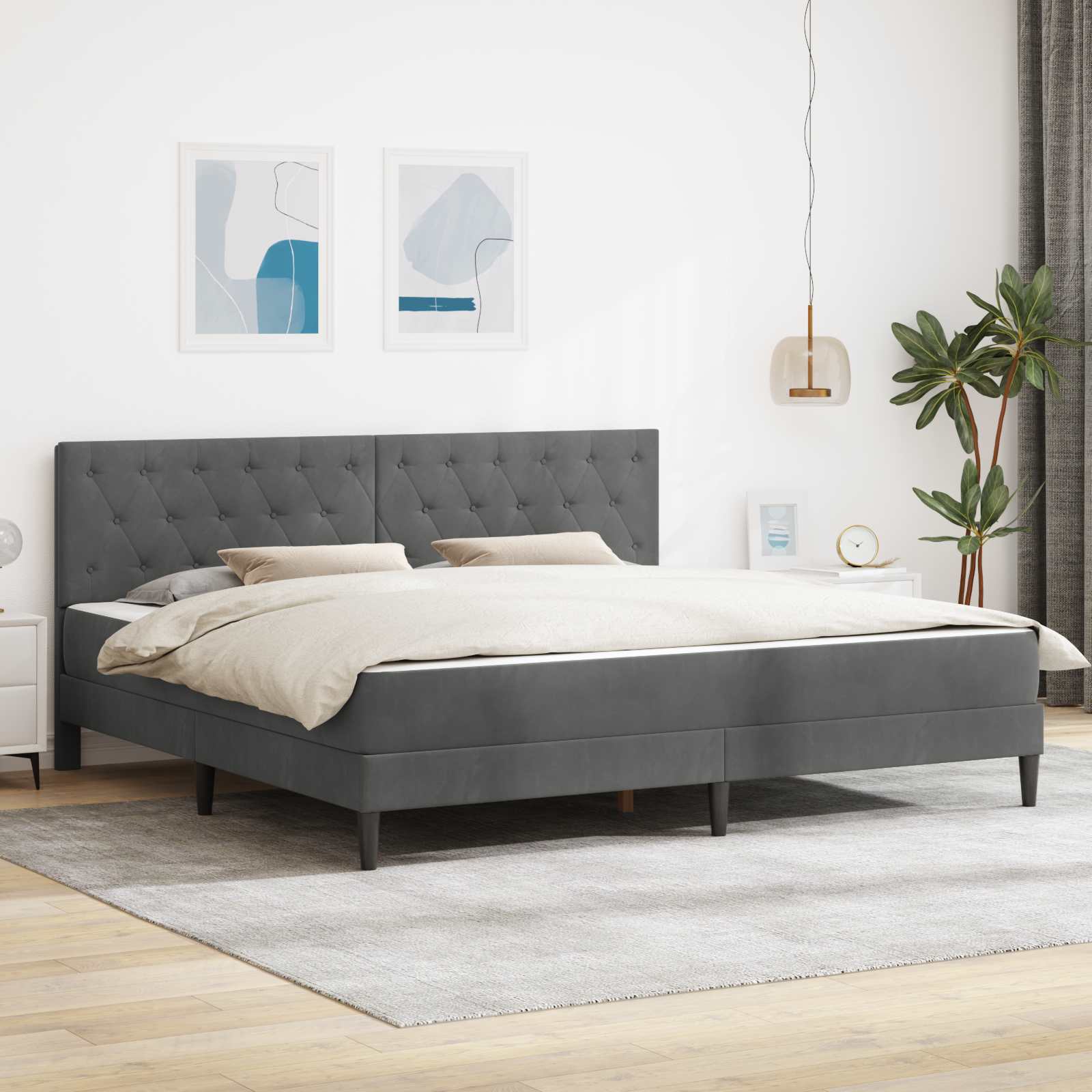 Bedframe met matras Donkergrijs 180 x 200 cm Fluweel – afbeelding 1