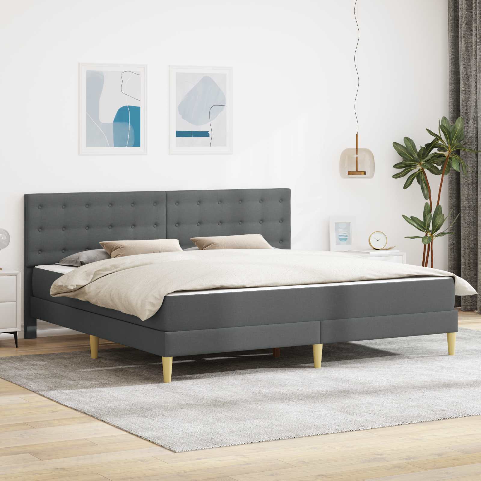 Bedframe met matras Donkergrijs 180 x 200 cm Stof – afbeelding 1