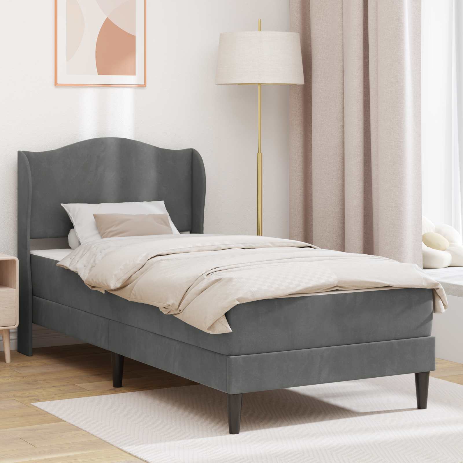 Bedframe met hoofdeinde Donkergrijs 90 x 190 cm Fluweel