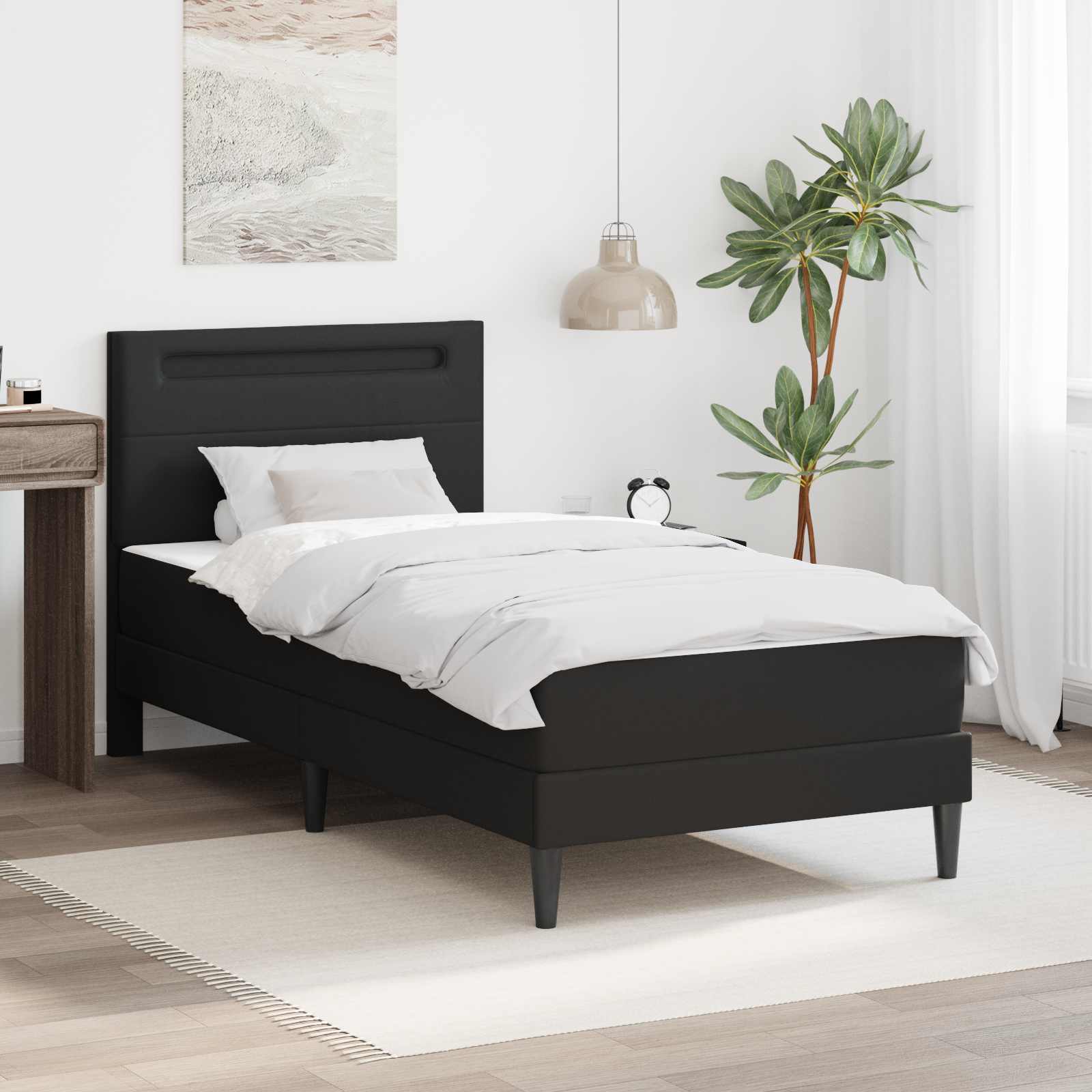 Bedframe met LED-stripverlichting Zwart 90 x 190 cm Kunstleer