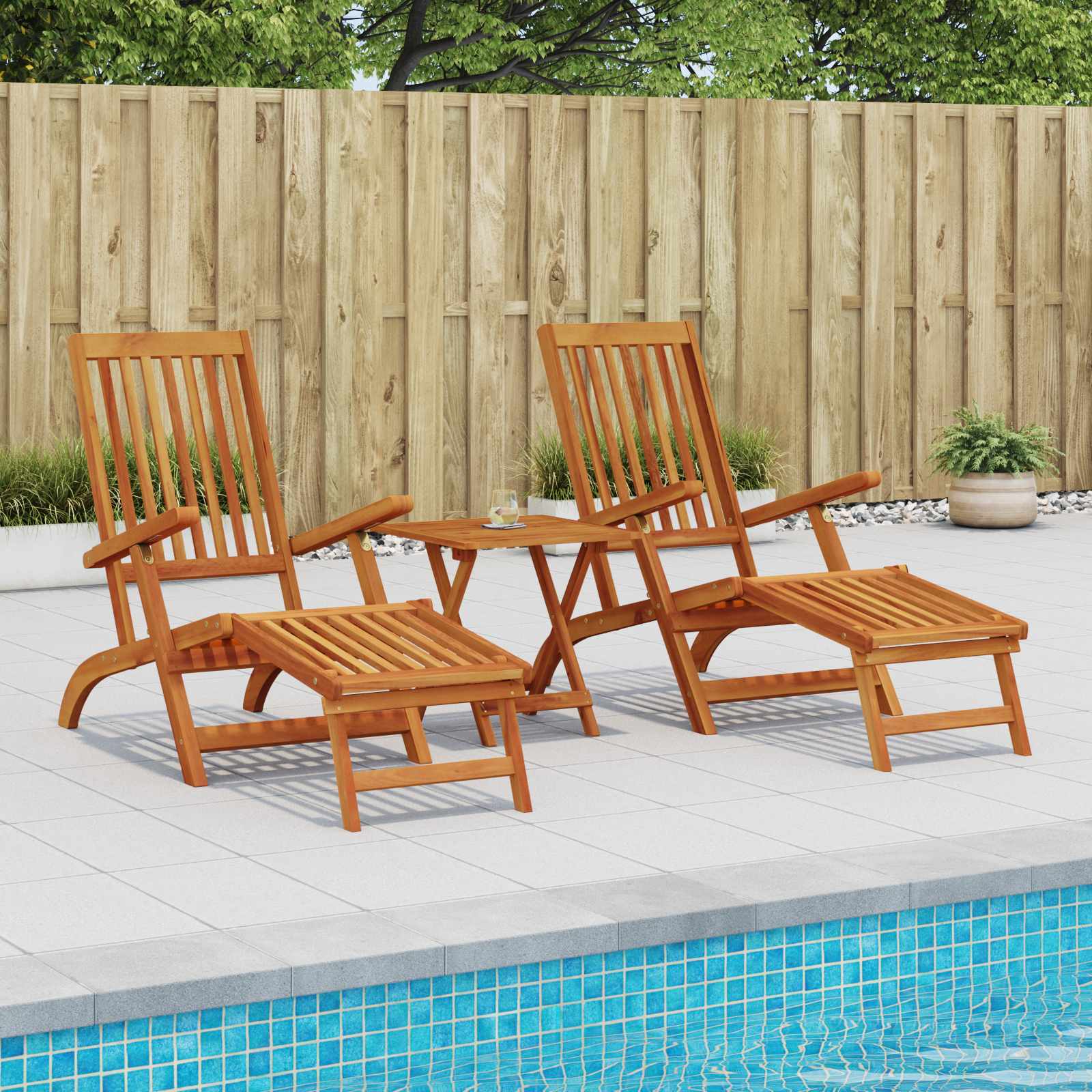 Ligstoelkentingen en opvouwbare zonnebader 2 pcs Naturel