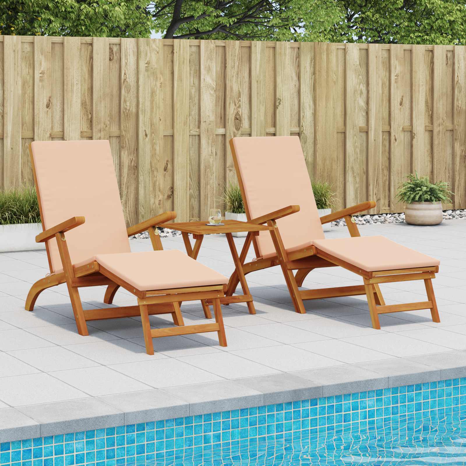 Ligstoelkentingen en opvouwbare zonnebader 3 pcs Beige