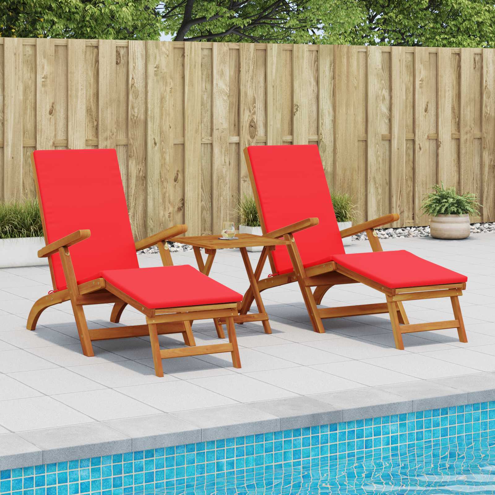 Ligstoelkentingen en opvouwbare zonnebader 3 pcs Rood