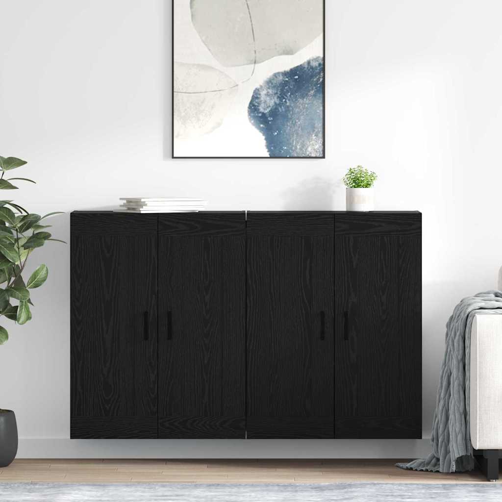 Wandkast 2 pcs Zwart Eiken 69,5 x 34 x 90 cm Bewerkt hout – afbeelding 1
