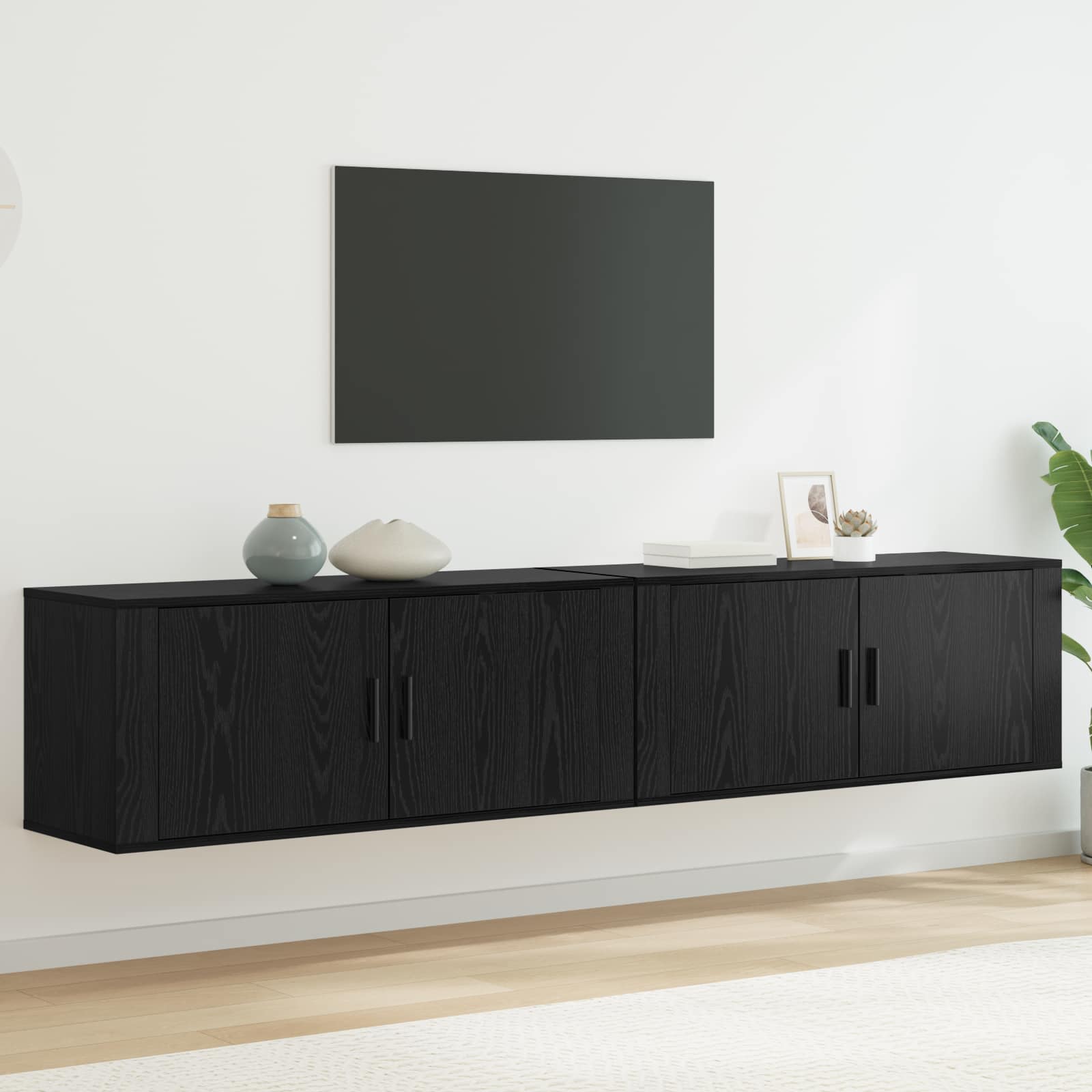 Wandtv-kast Set 2 pcs Zwart Eiken 100 x 34,5 x 40 cm – afbeelding 1