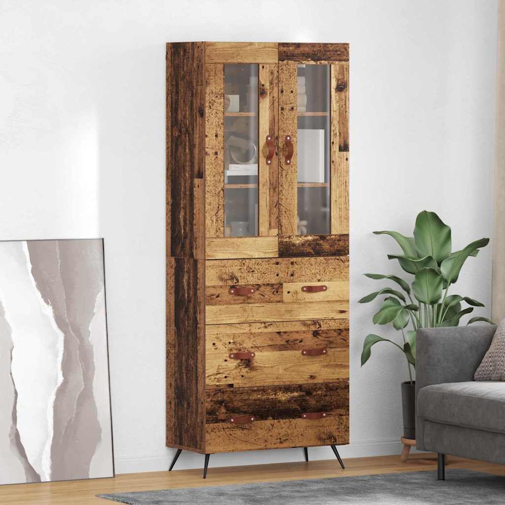 Hoge opbergkast met plank met lade 2 stuks Oudhout bewerkt hout