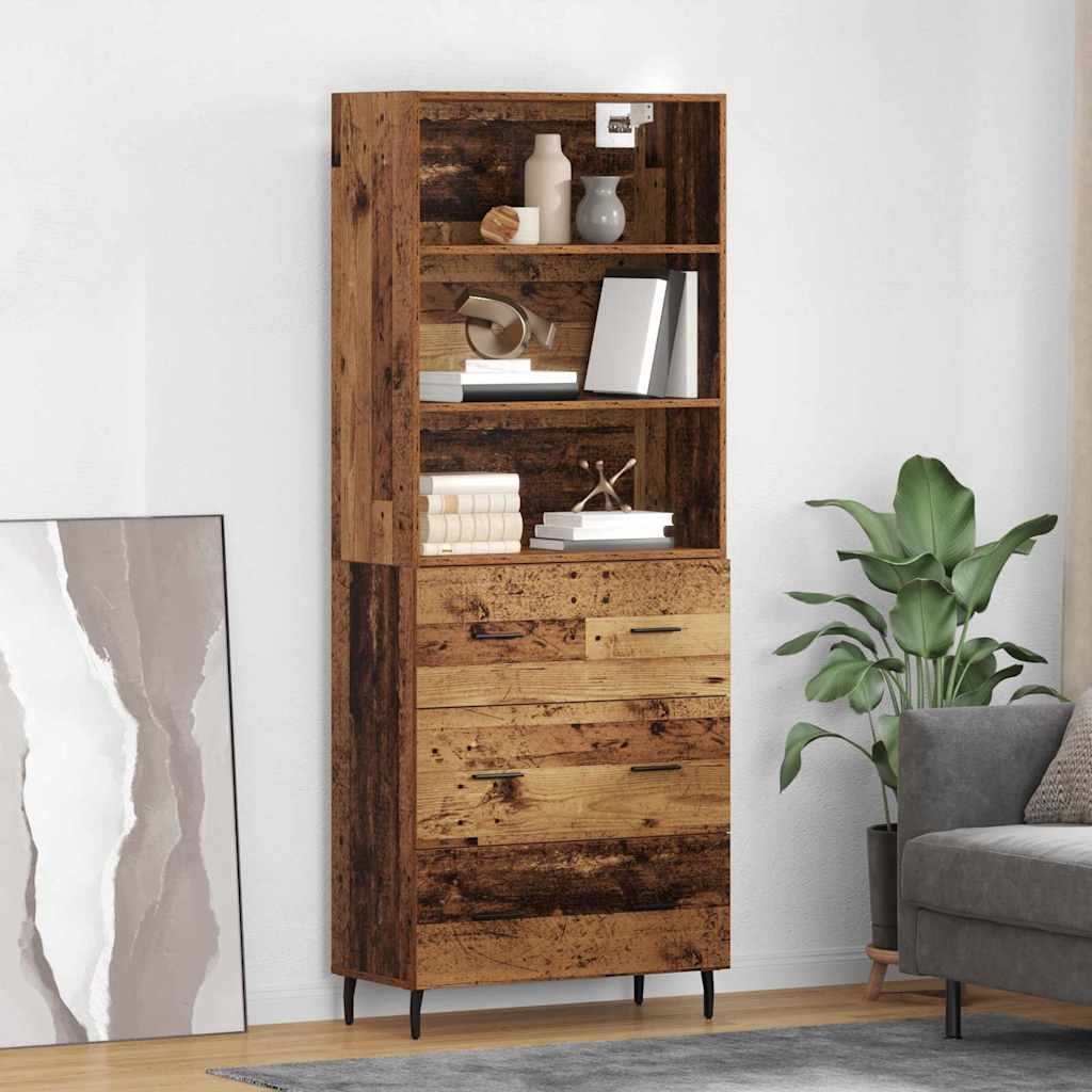 Hoge kast met lade 2 pcs Oud Hout Bewerkt hout – afbeelding 1