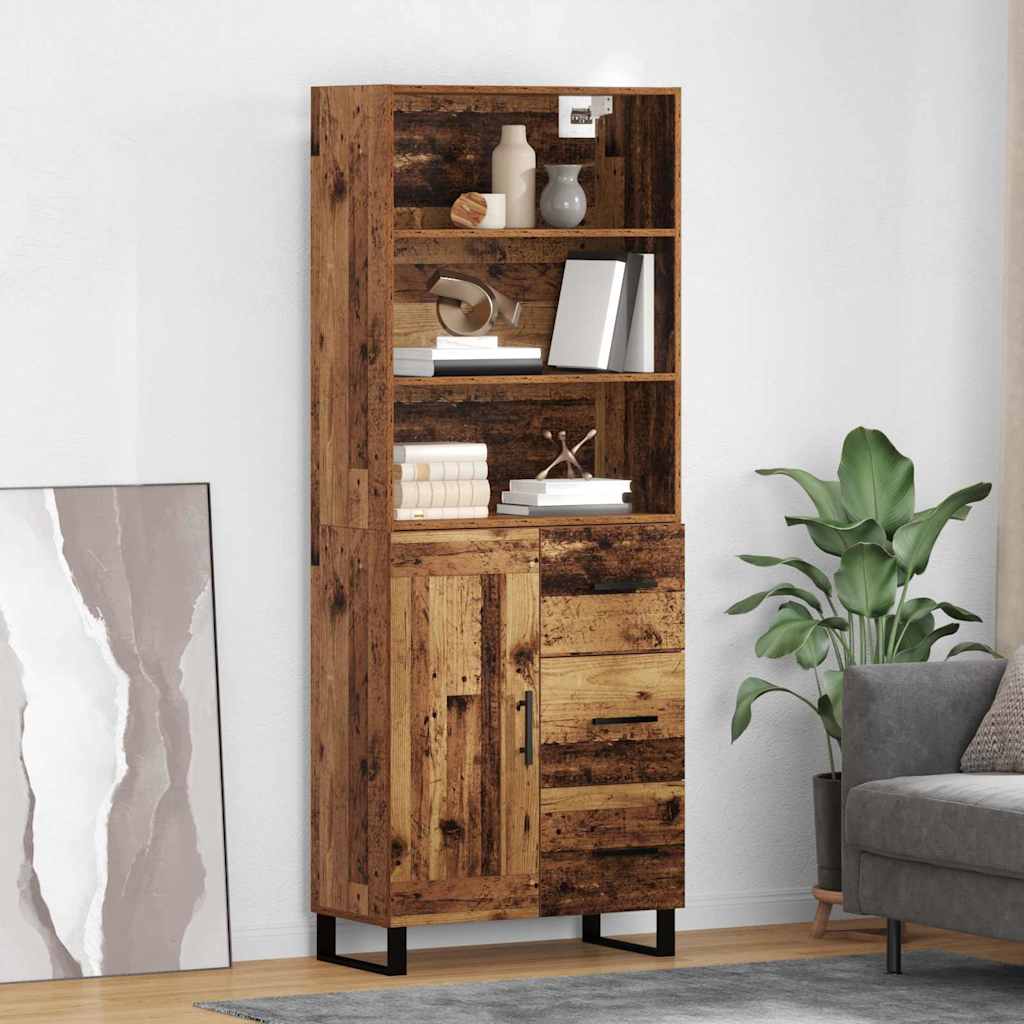 Hoge kast met lade 2 pcs Oudhout Bewerkt hout