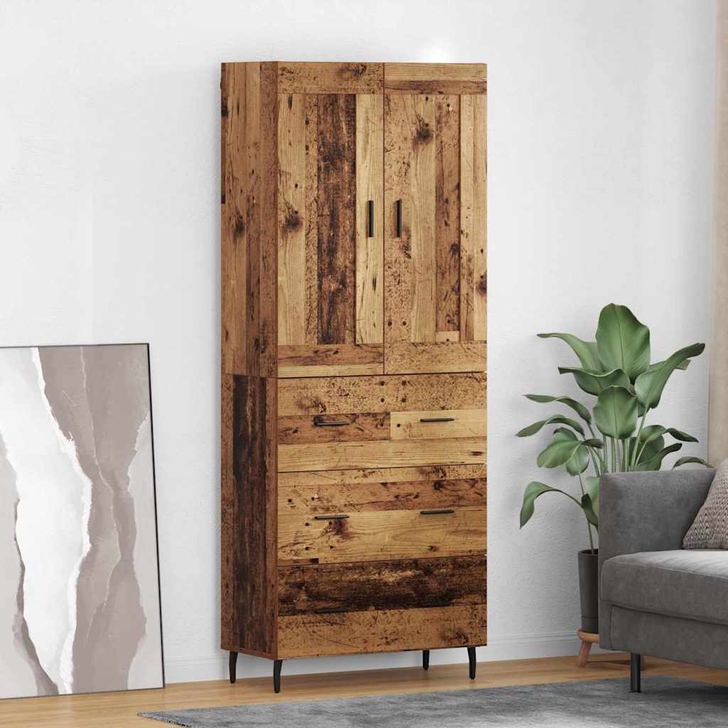 Hoge kast met lade 2 pcs Oudhout Bewerkt hout – afbeelding 1