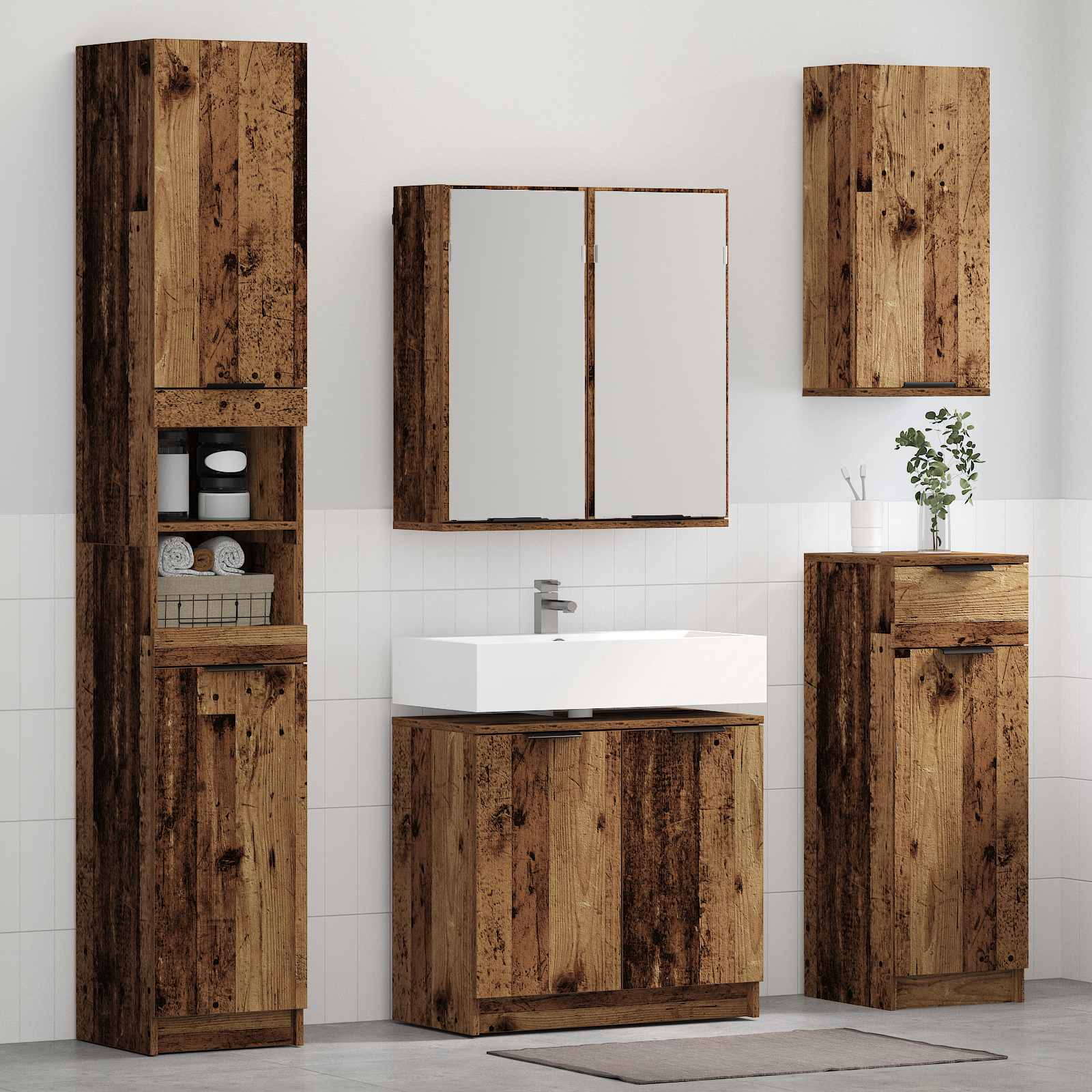 Badkamermeubelset met lade 3 pcs Oudhout Bewerkt hout