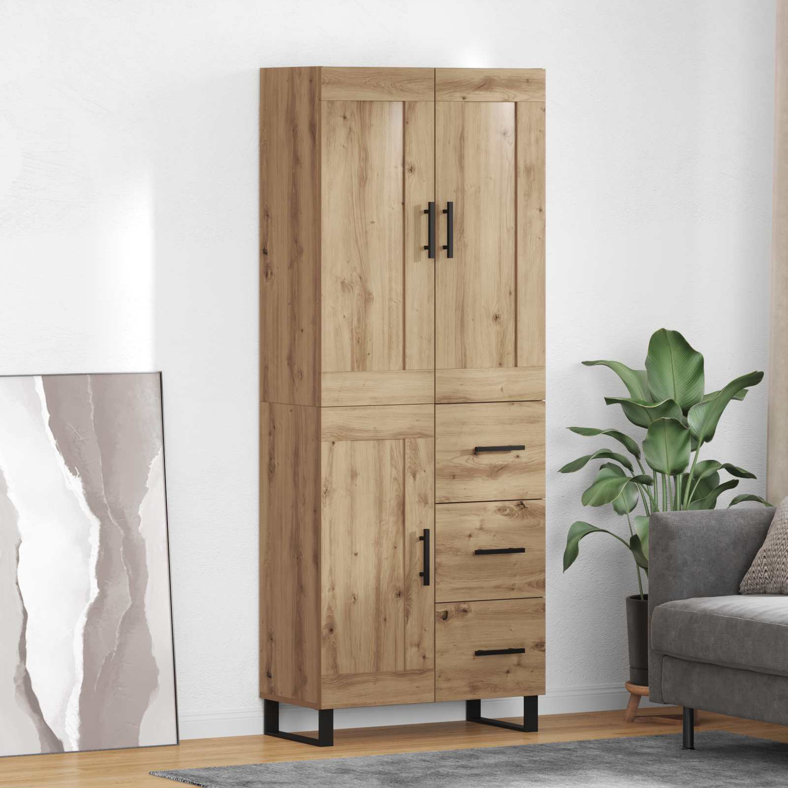 Hoge kast Artisan Eiken 69,5 x 34 x 180 cm Bewerkt hout – afbeelding 1