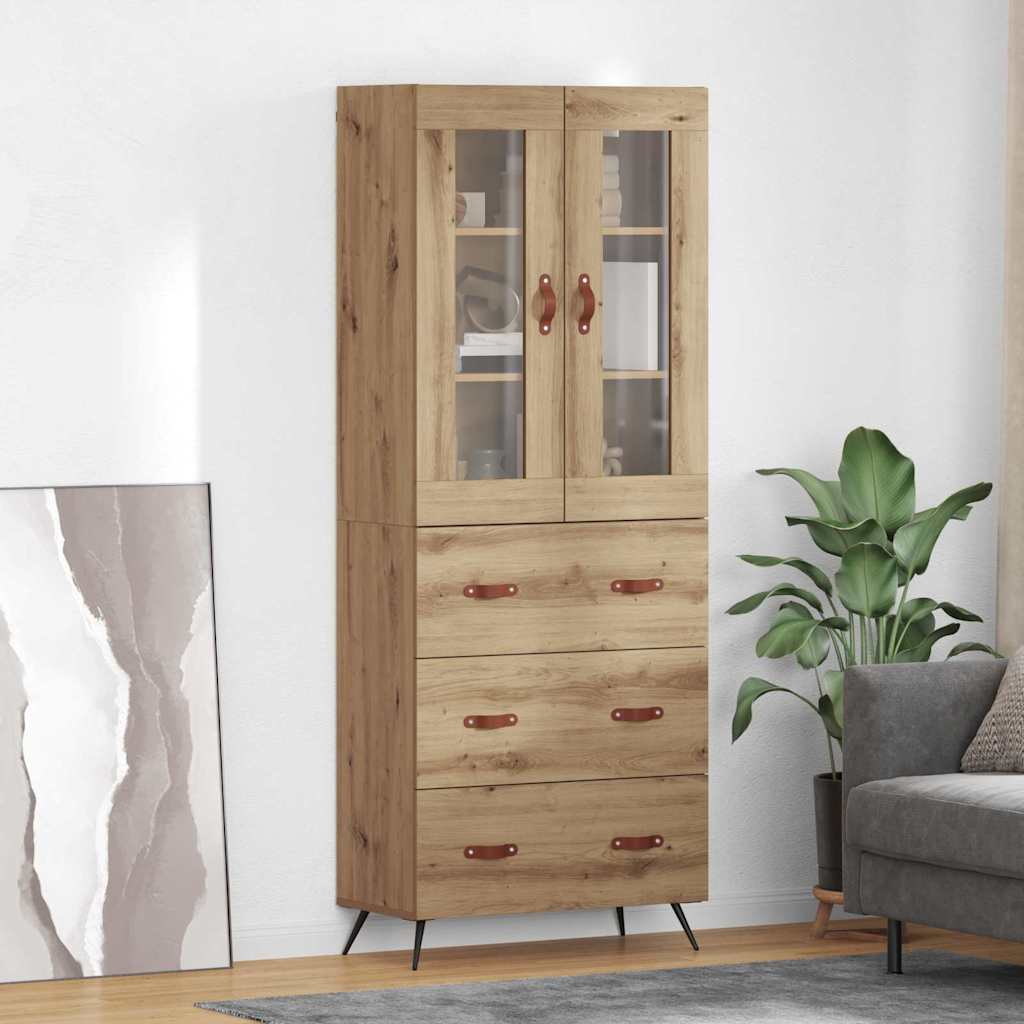 Hoge opbergkast met plank 2 pcs Artisan Eiken Bewerkt hout – afbeelding 1