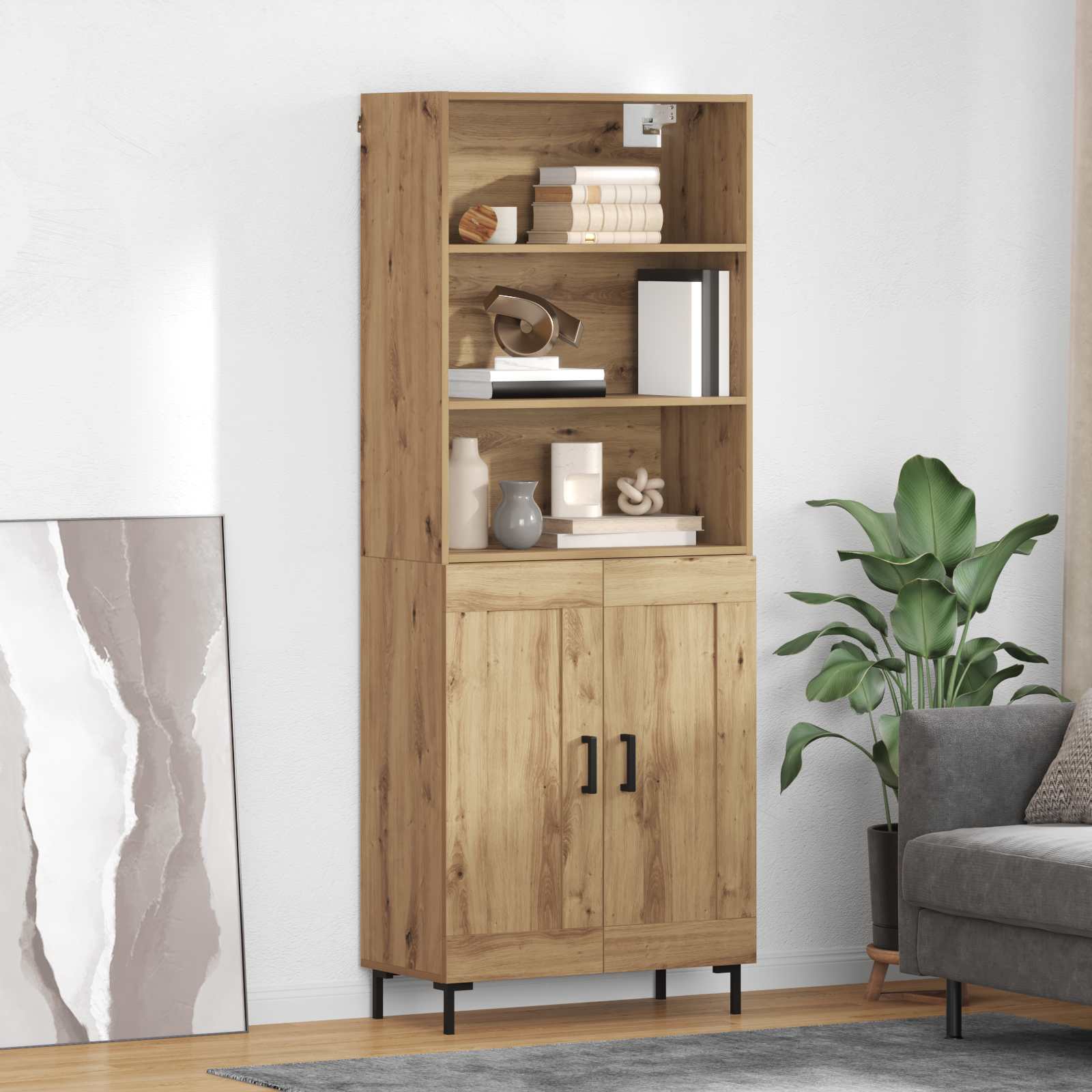 Hoge kast Artisan Eiken 69,5 x 34 x 180 cm Bewerkt hout – afbeelding 1